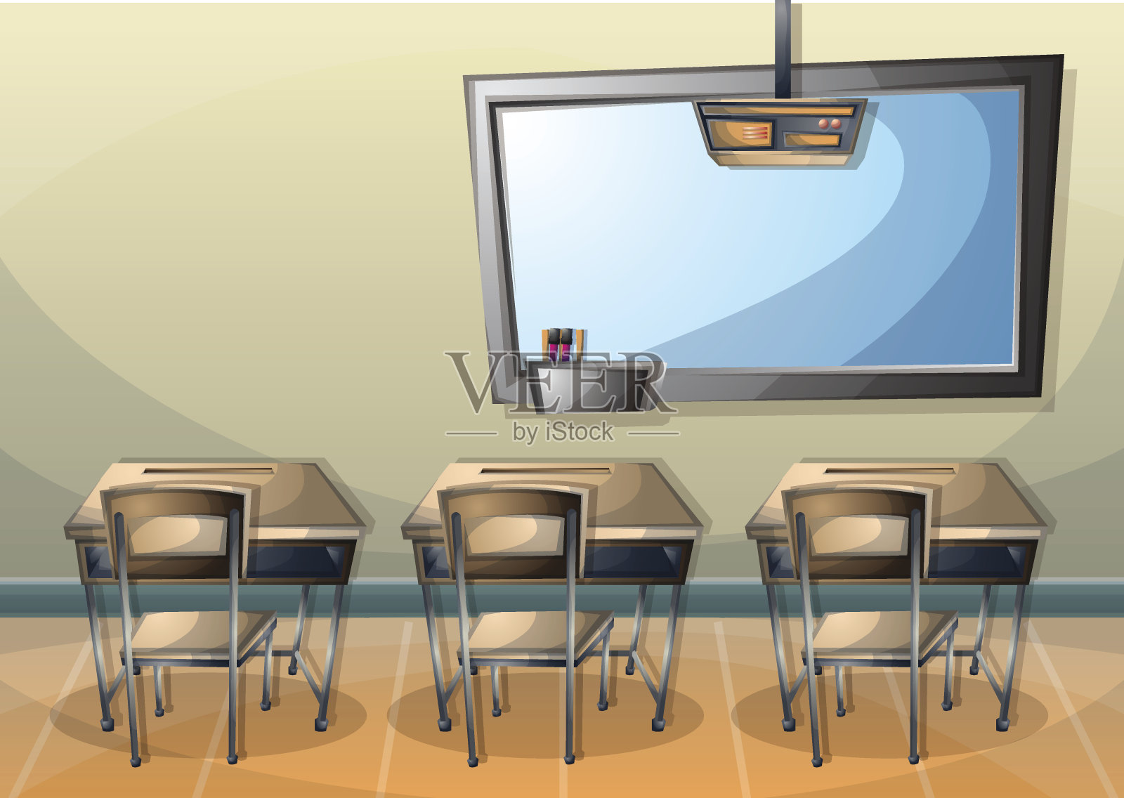 卡通矢量插图室内教室与分离的层插画图片素材