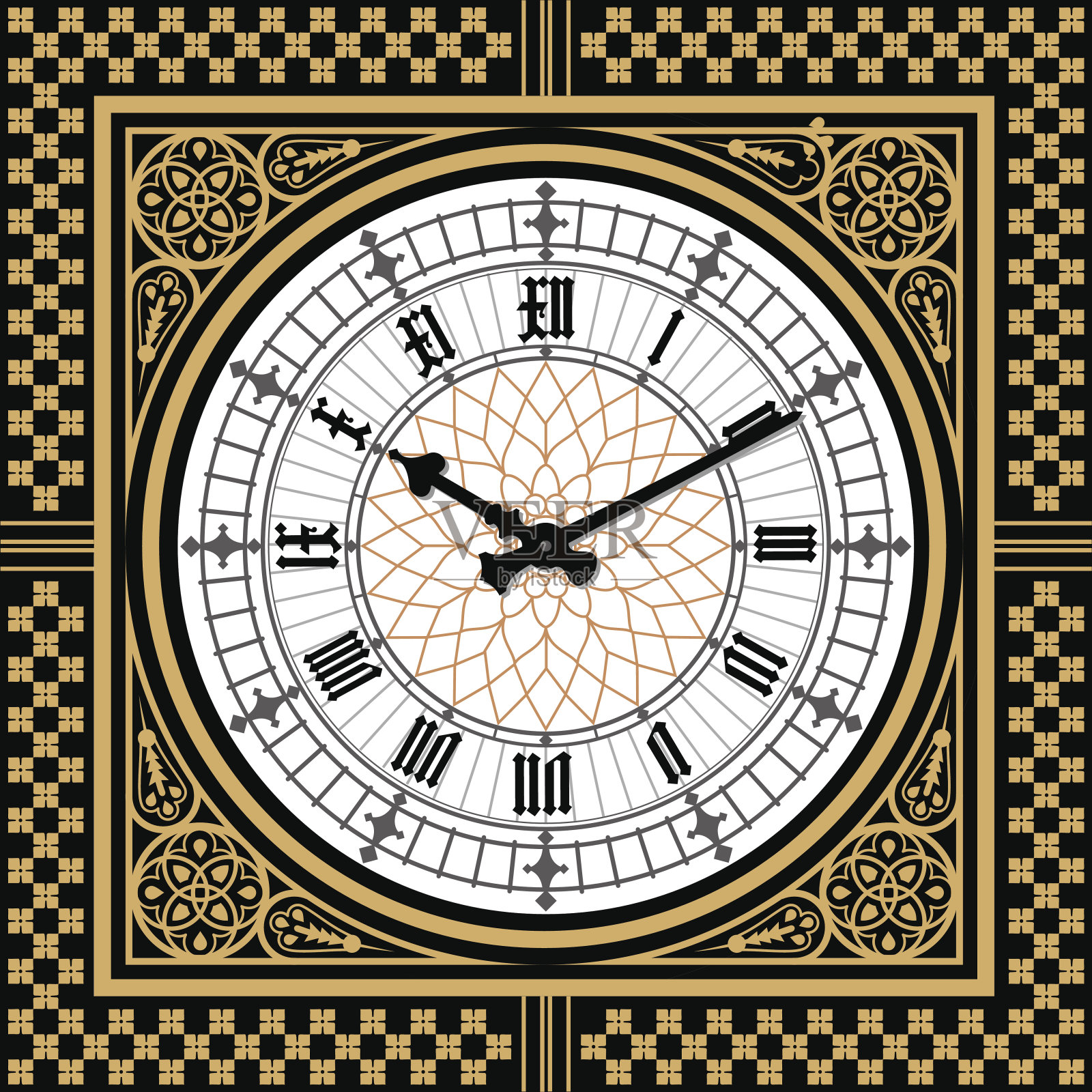 按大本钟的风格拨打维多利亚时代的钟。向量插画图片素材