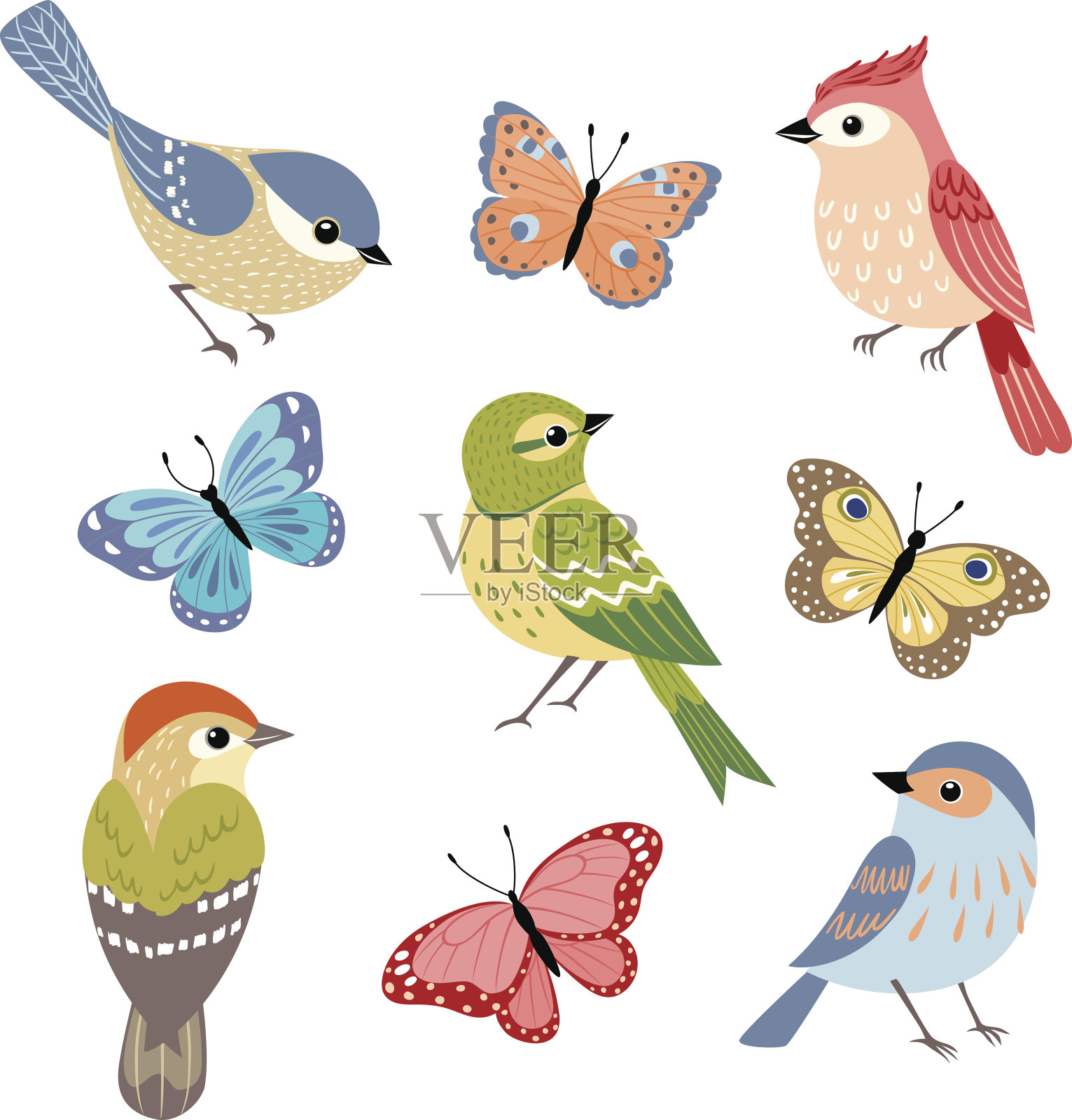 鸟和蝴蝶设计元素图片