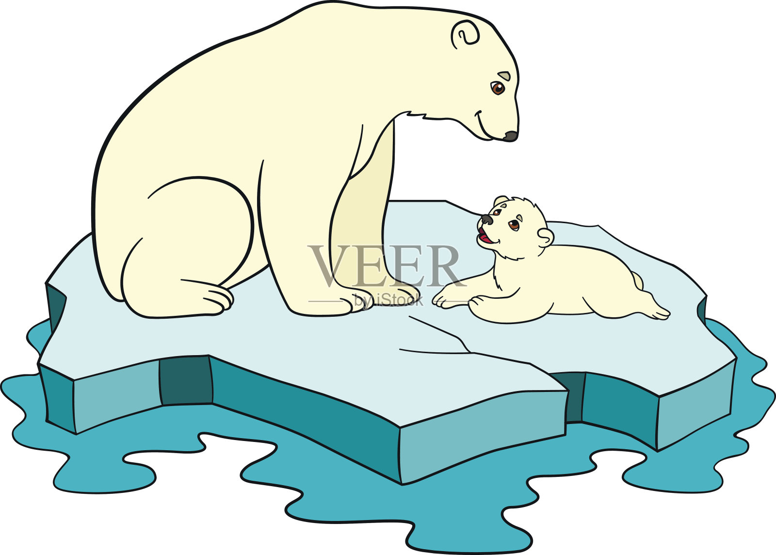 卡通动物。北极熊妈妈和她的孩子。插画图片素材