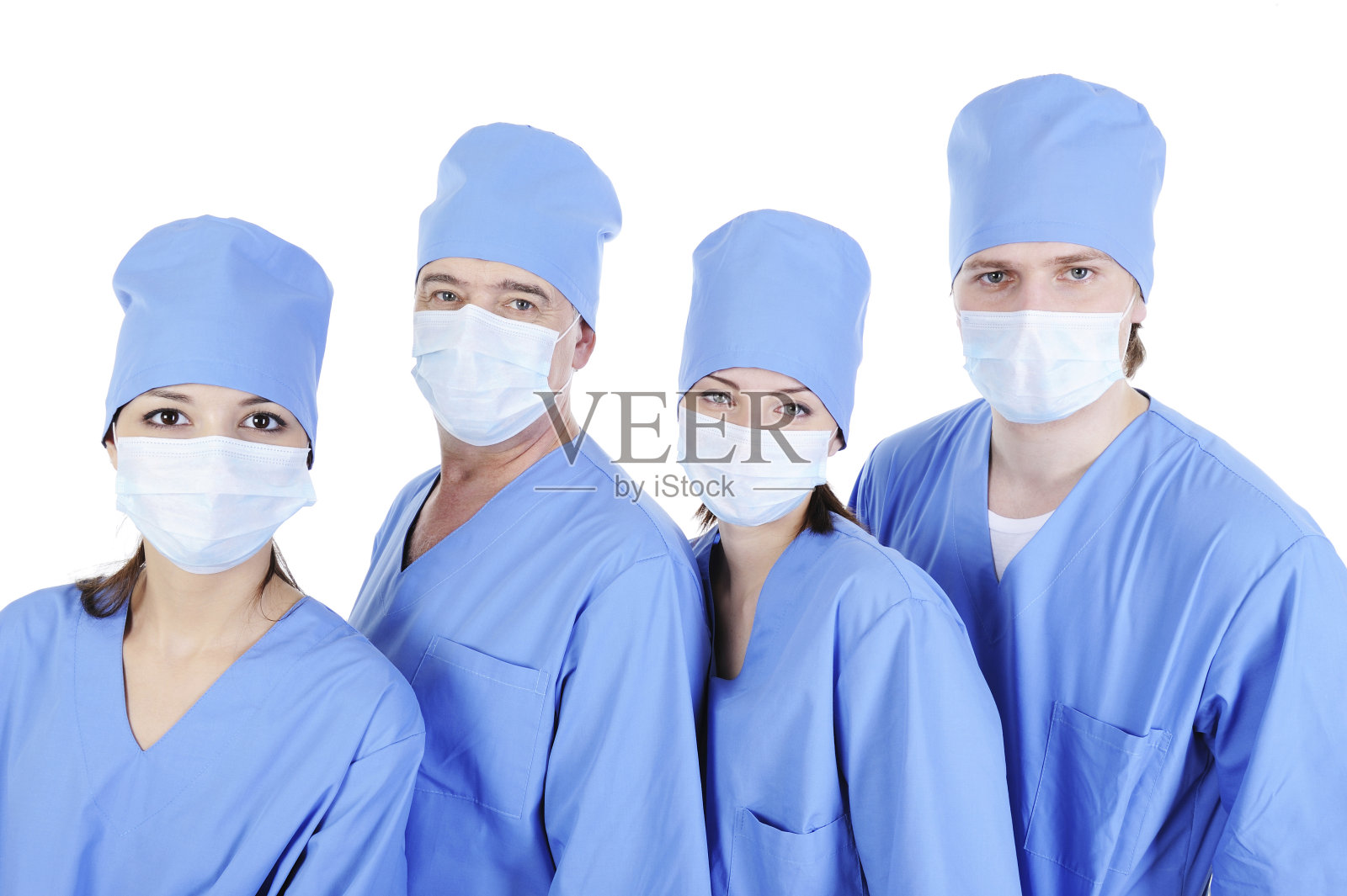 一群穿着蓝色制服的外科医生照片摄影图片