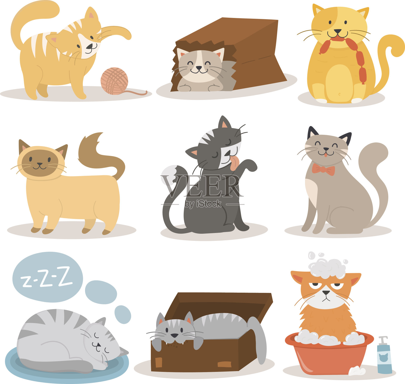 可爱的猫性格不同的姿态向量集设计元素图片