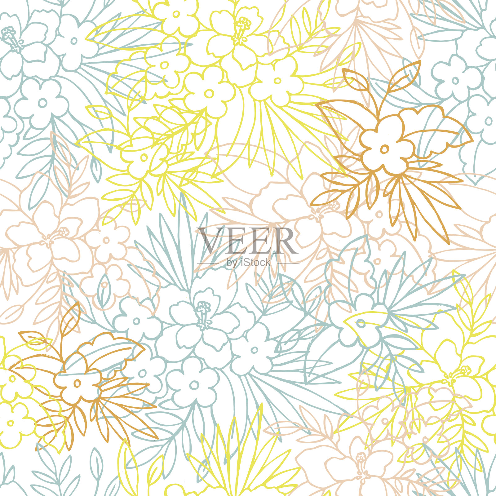 热带花卉的背景。无缝pattern.n插画图片素材