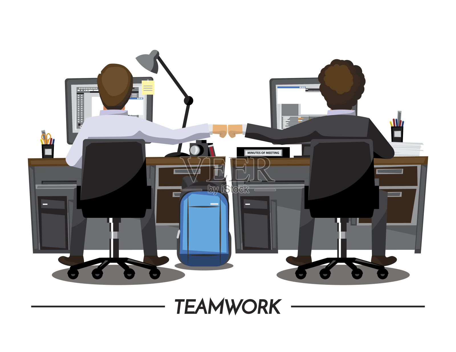 拳头碰撞同事协作团队概念，矢量插图卡通插画图片素材