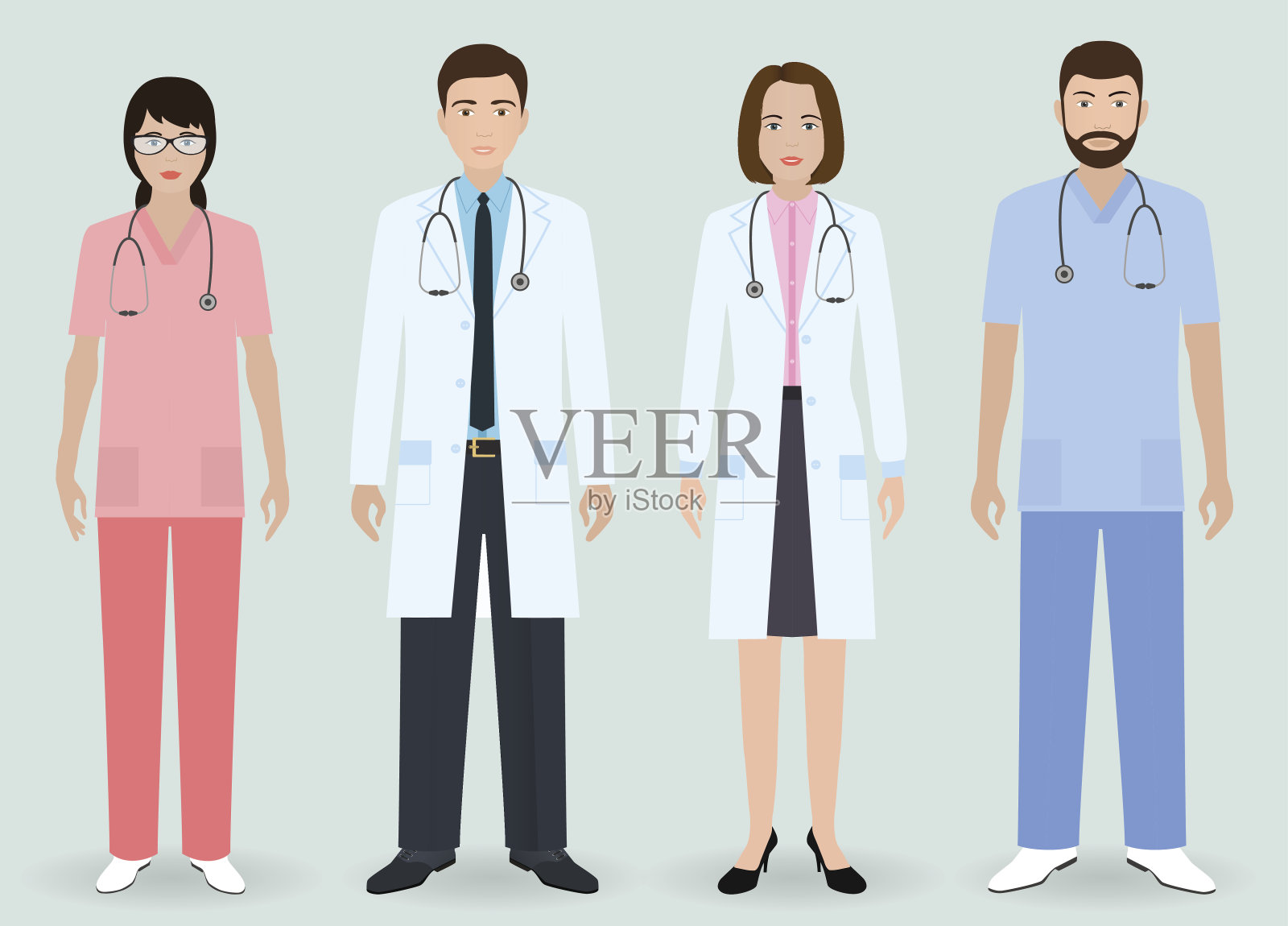 医院工作人员的概念。一群男女医生，护士插画图片素材
