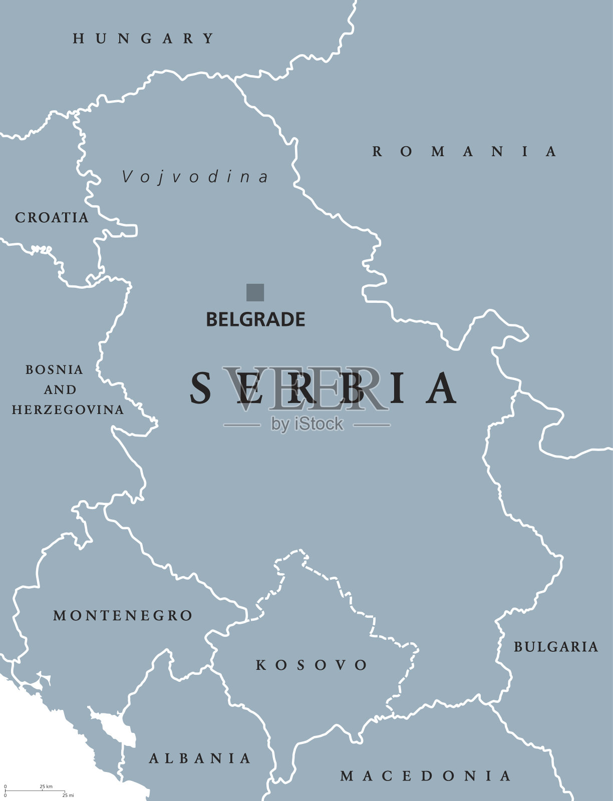 塞尔维亚政治地图，首都贝尔格莱德插画图片素材