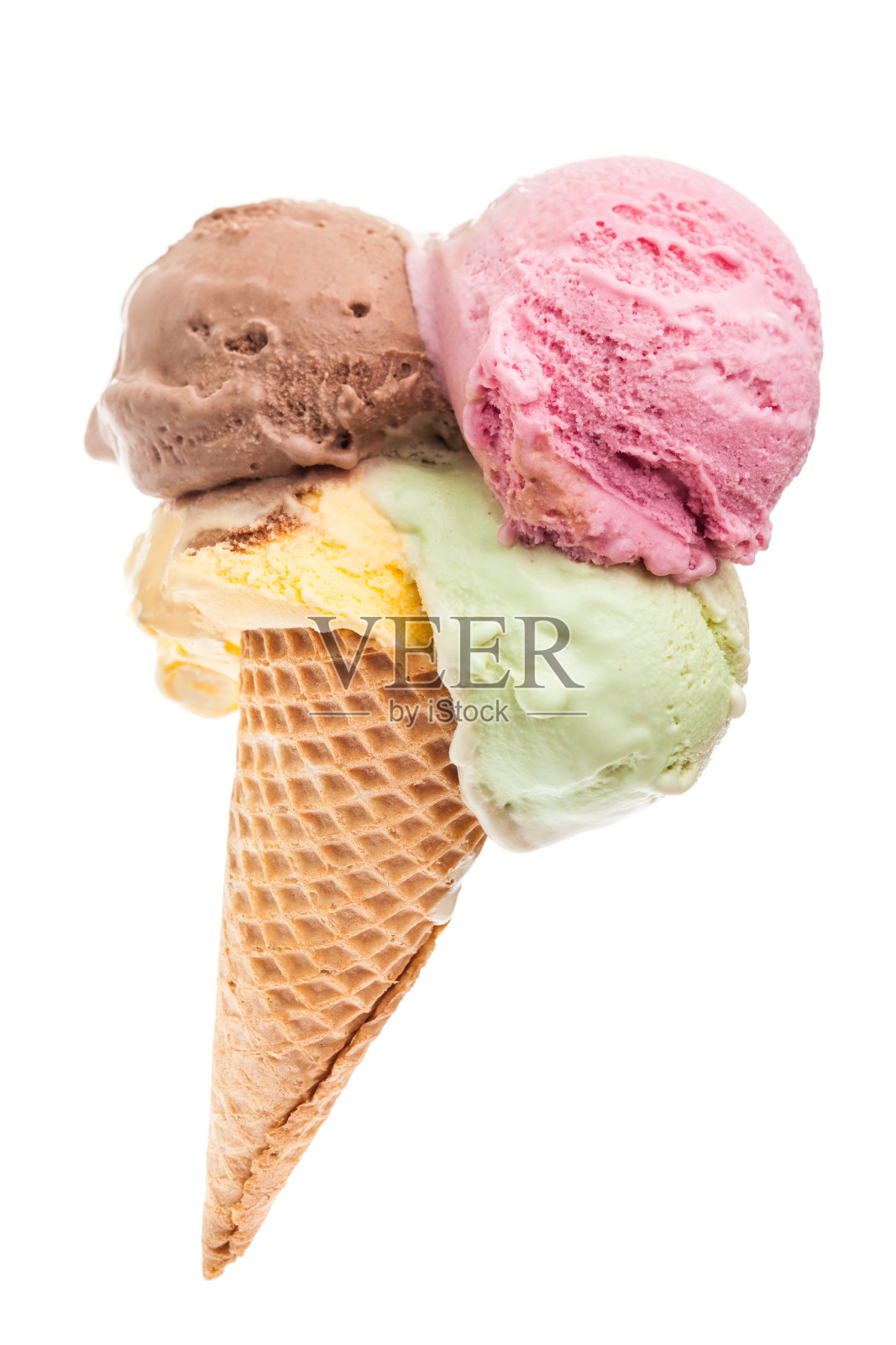 有4个彩色冰勺的大冰淇淋勺照片摄影图片