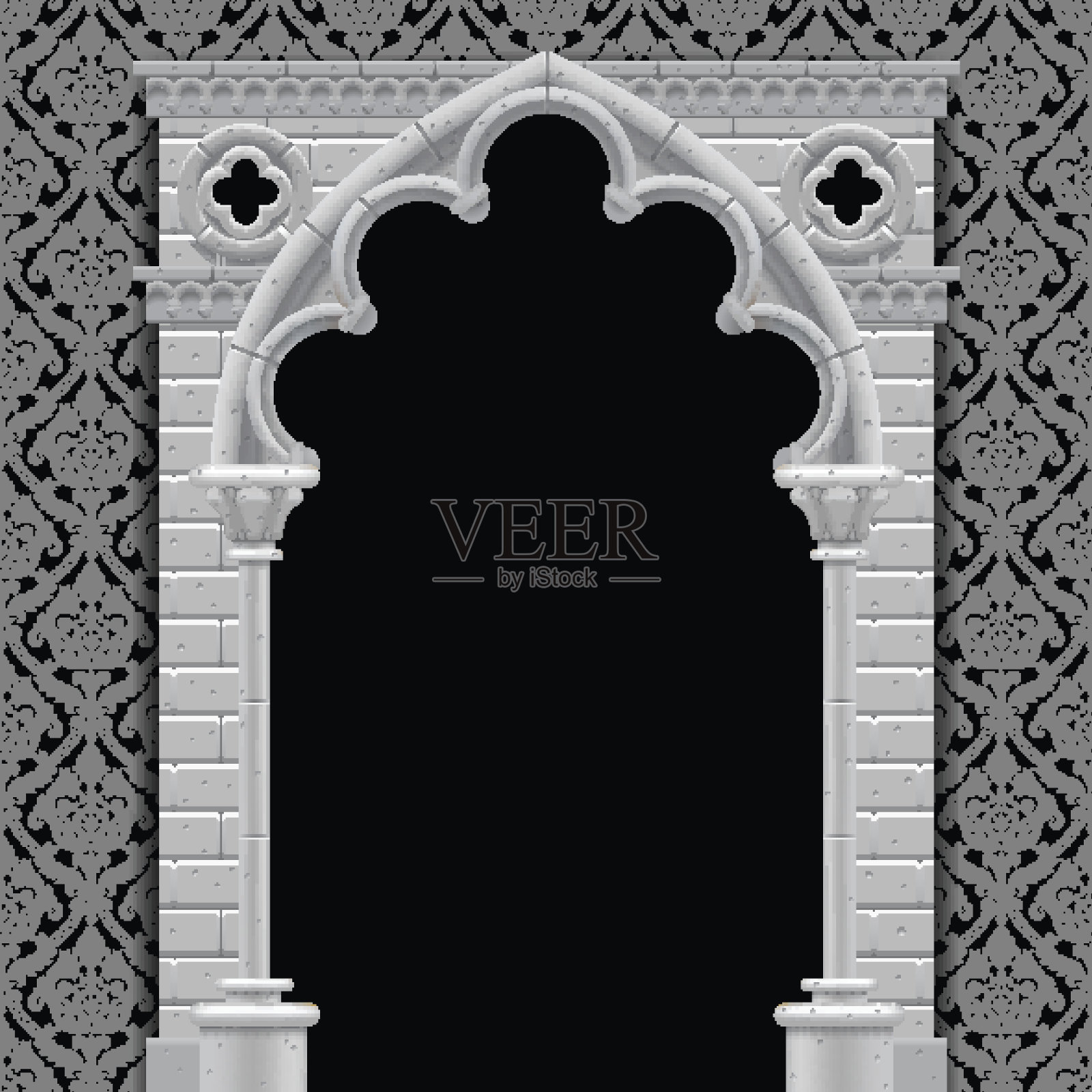 哥特式拱门和墙设计元素图片