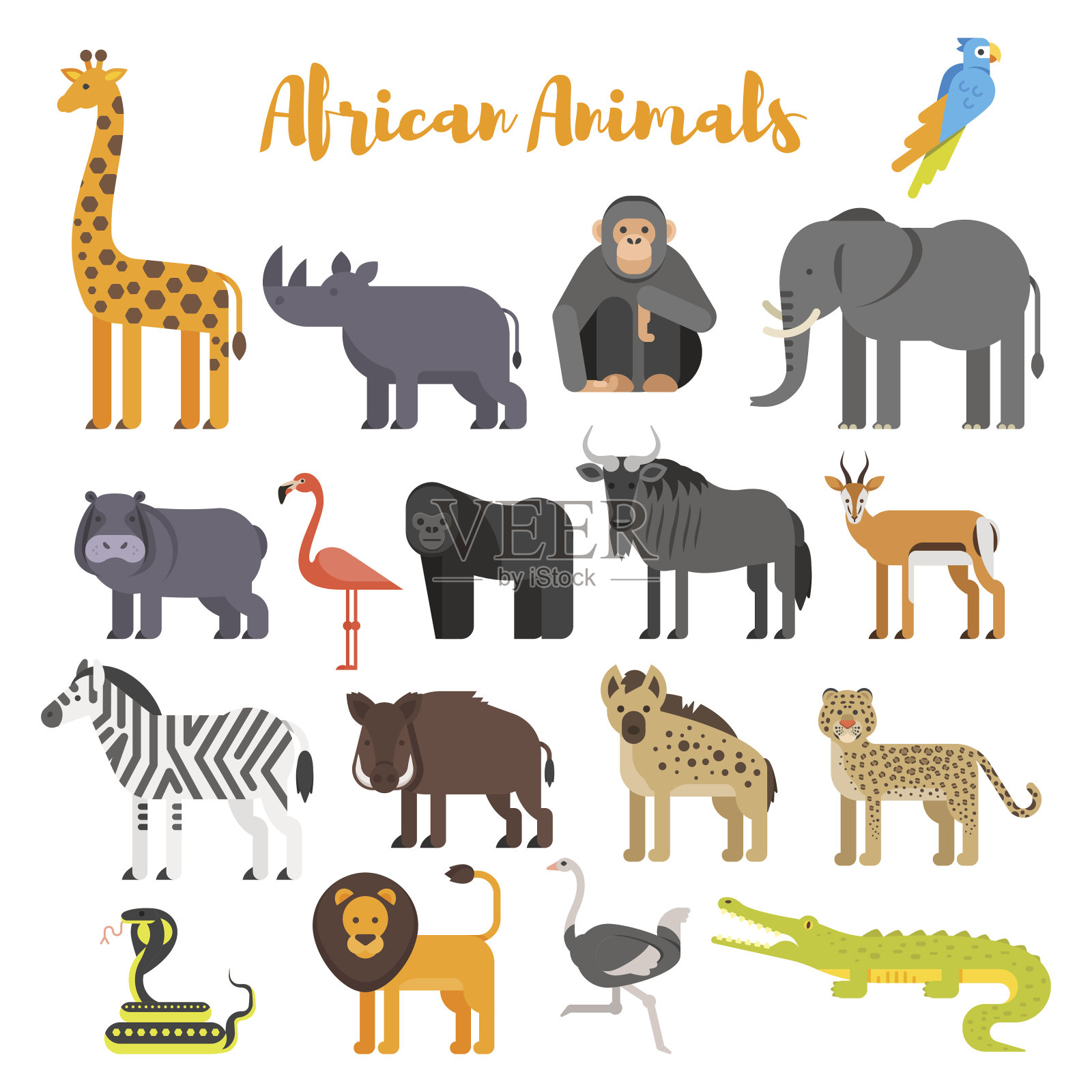 矢量平面风格的非洲动物。插画图片素材