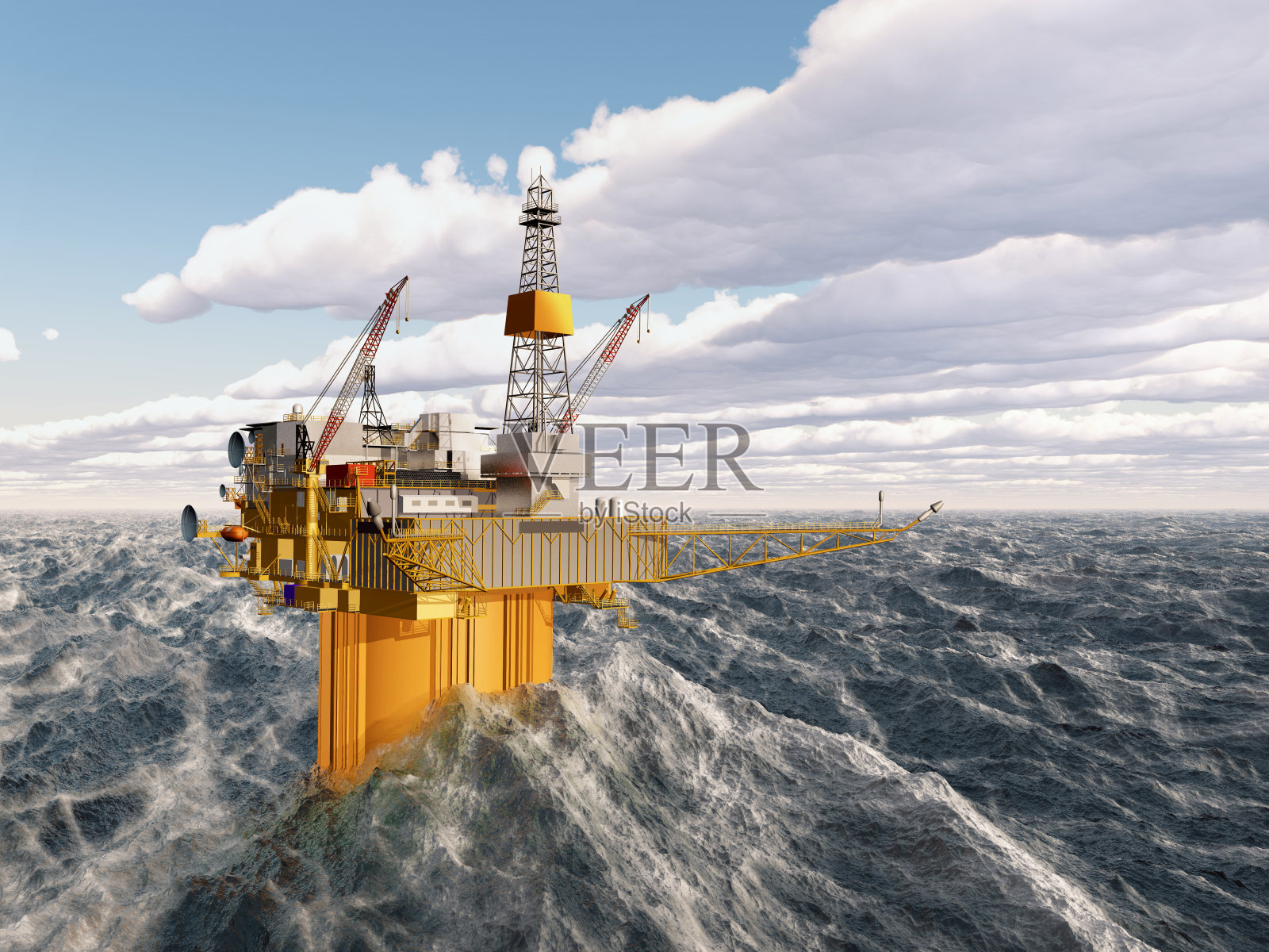 波涛汹涌的海洋中的石油平台照片摄影图片