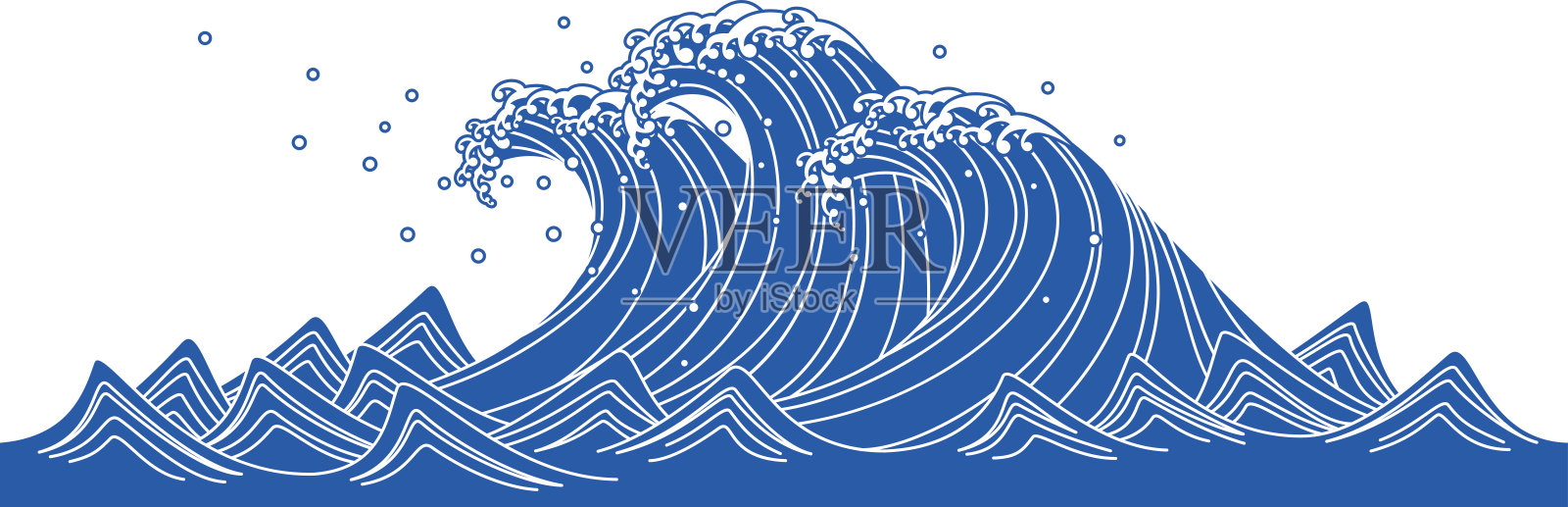 蓝色的波浪。日本风格插画图片素材