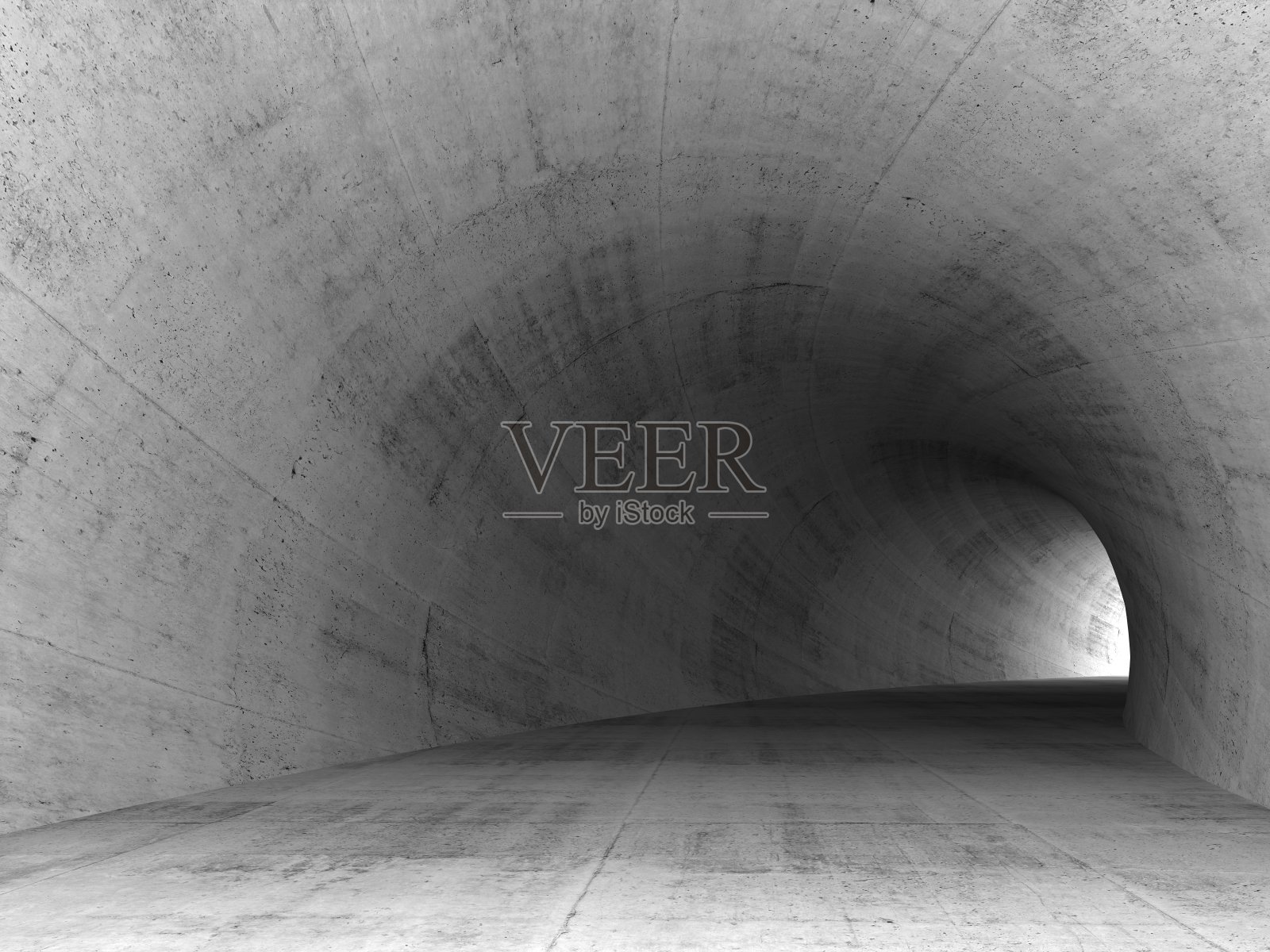 三维混凝土隧道内部灰色圆墙照片摄影图片