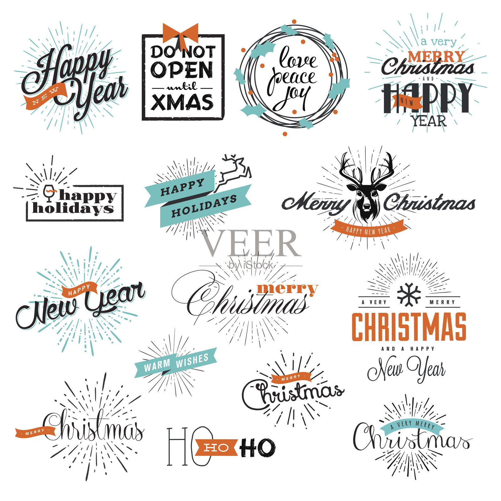 一套圣诞和新年的标志设计元素图片