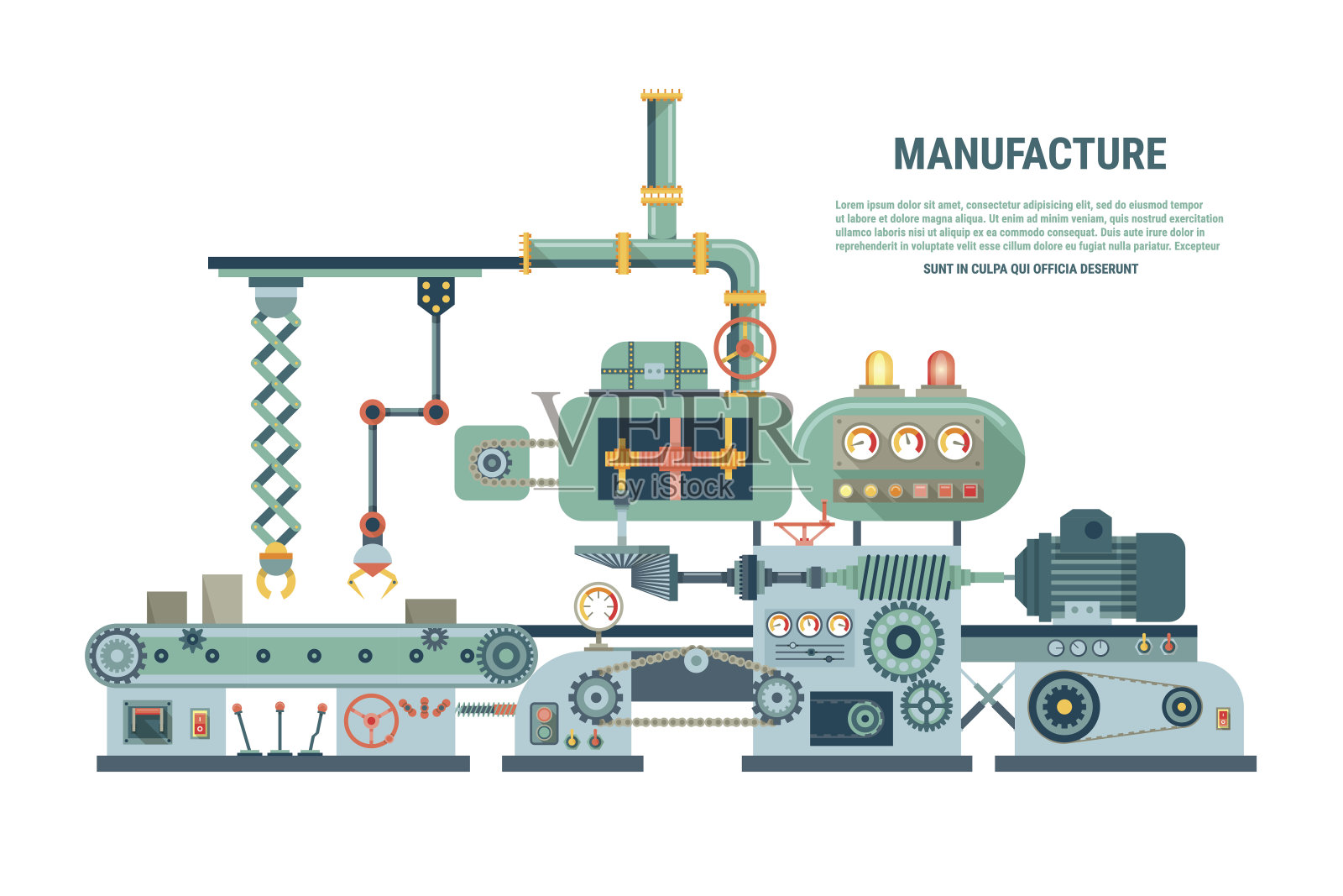 工业抽象机器在平面风格。矢量图插画图片素材
