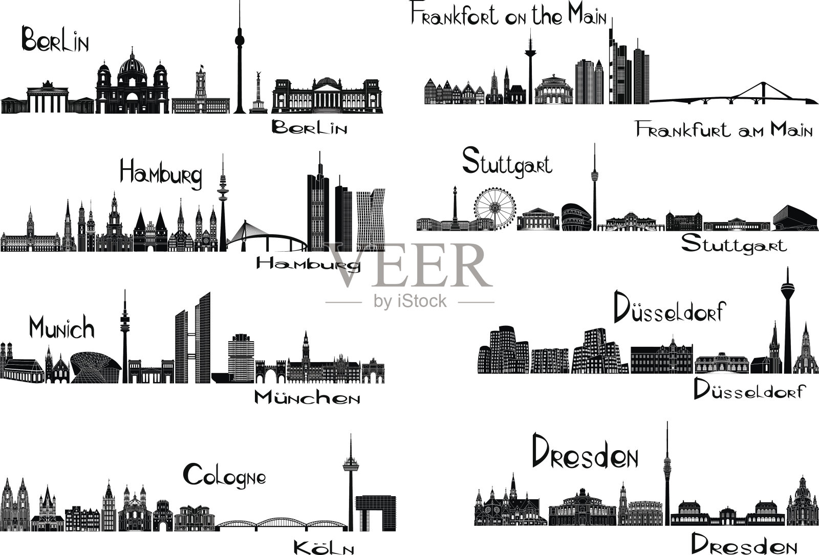 德国八个城市插画图片素材