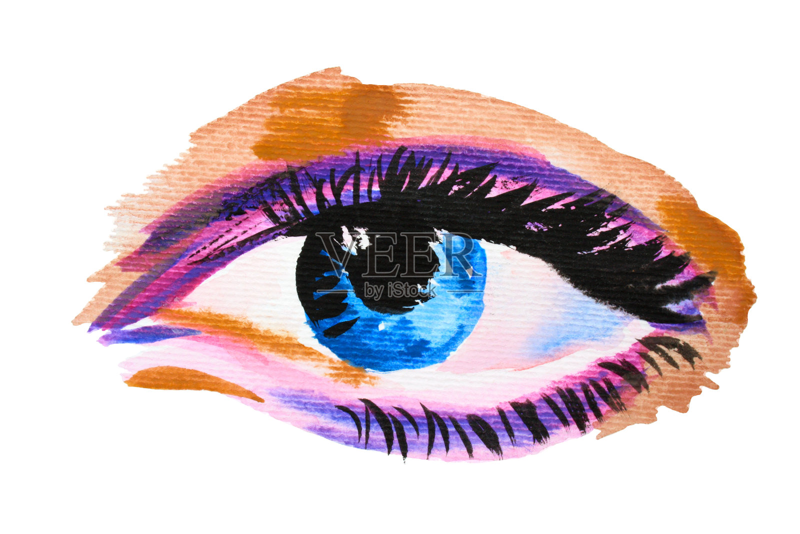 水彩蓝眼睛配紫色化妆插画图片素材