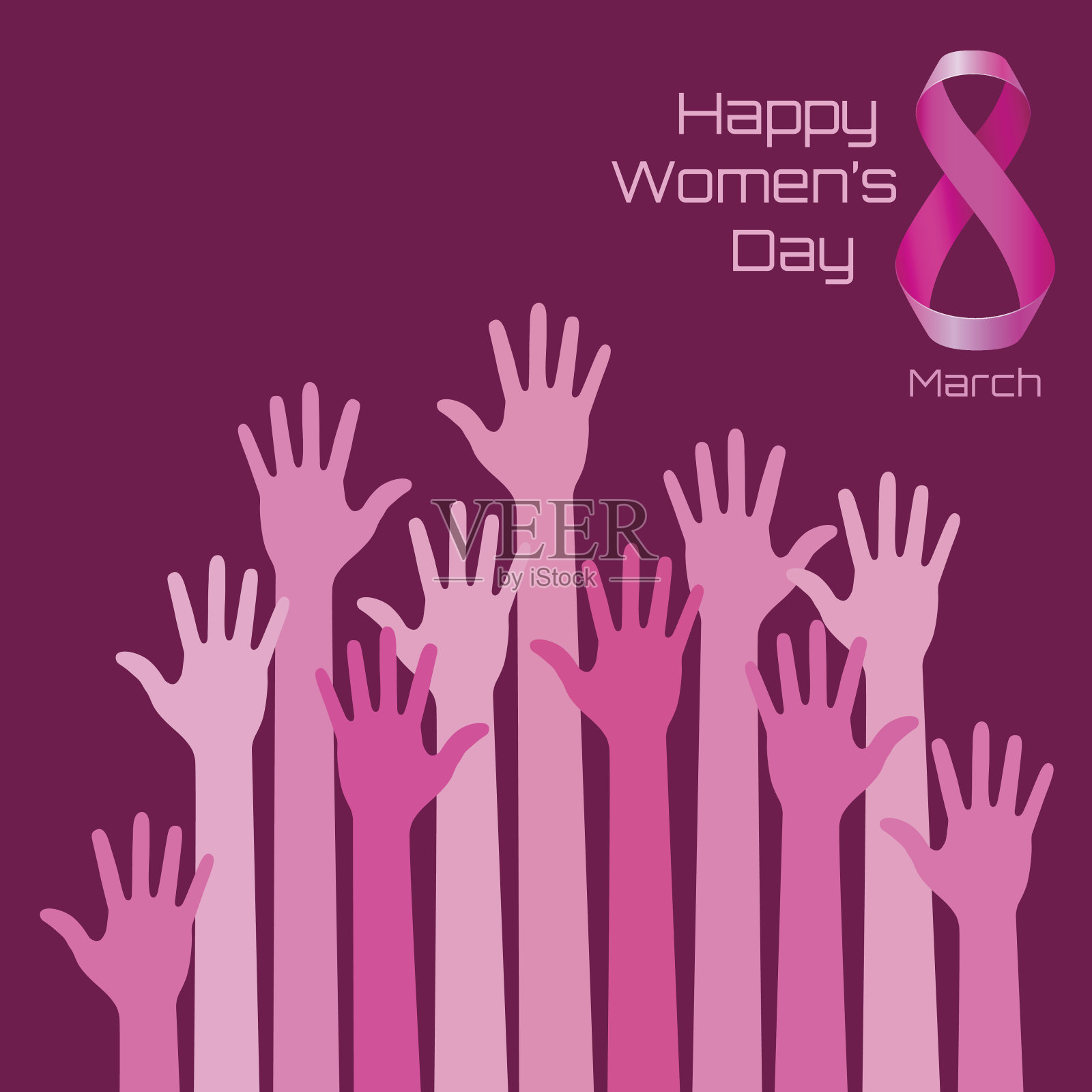 妇女节贺卡设计快乐。粉色的手插画图片素材