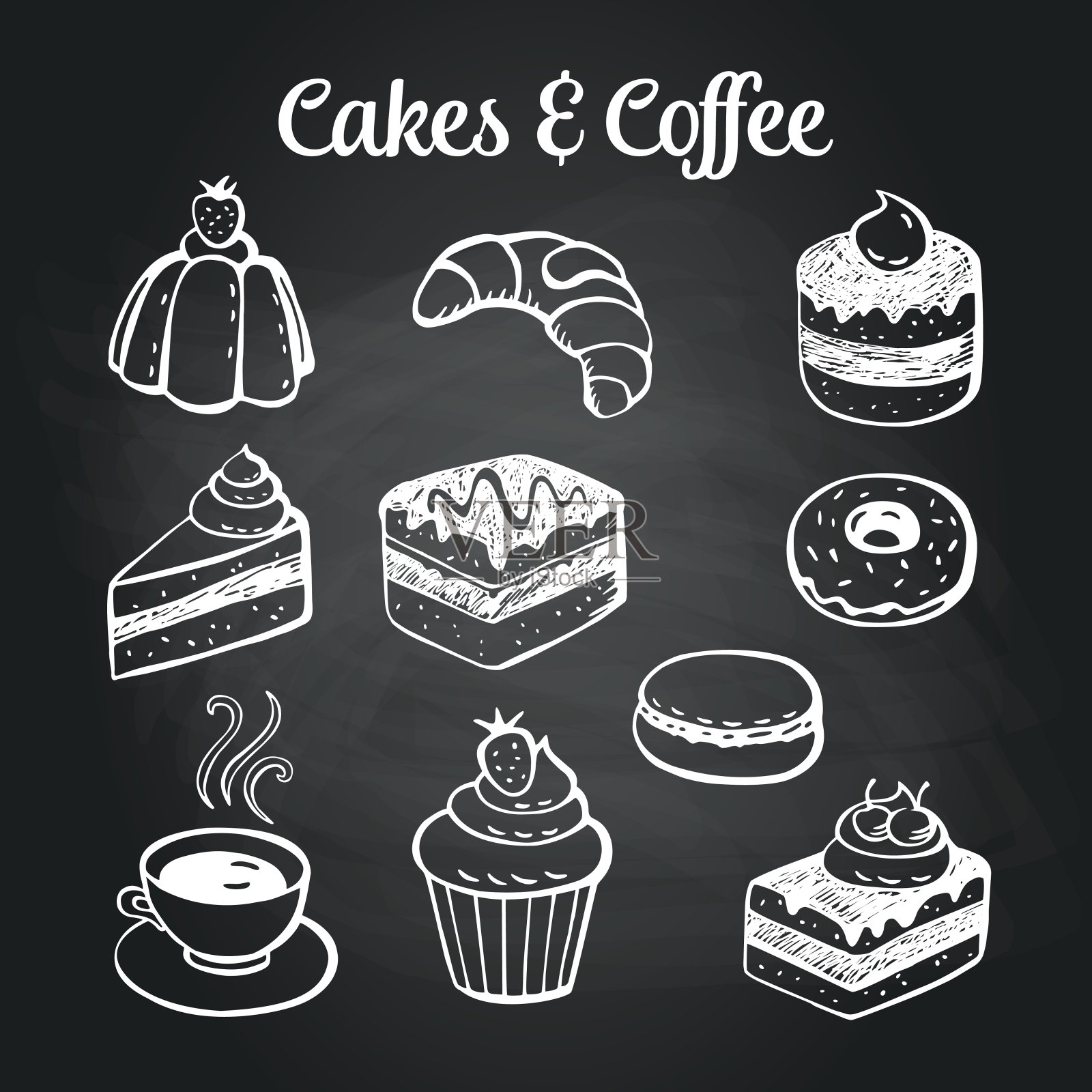 咖啡蛋糕黑板插画图片素材