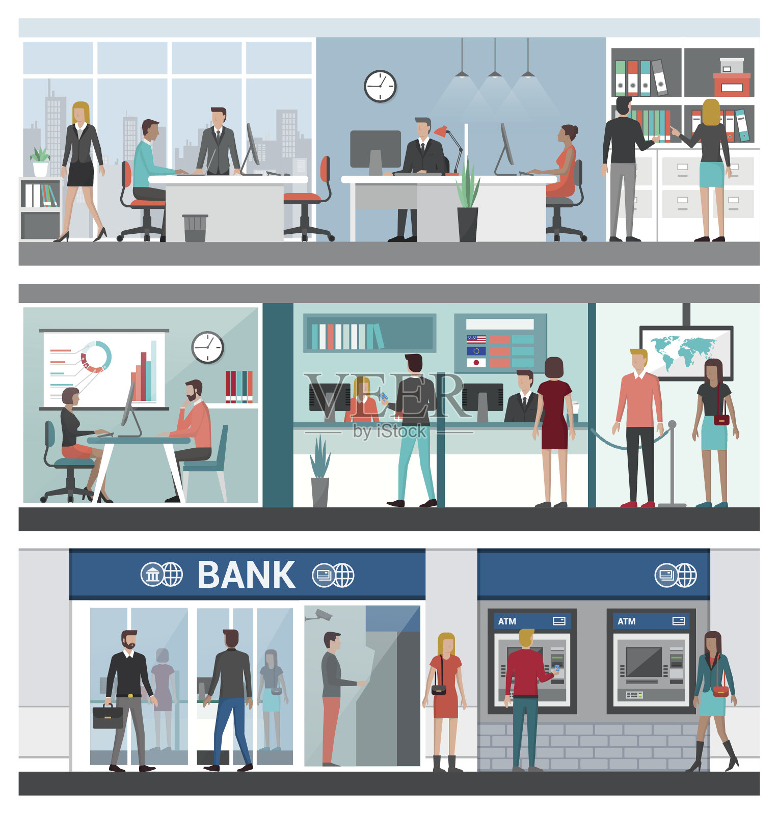 银行和金融横幅设置插画图片素材