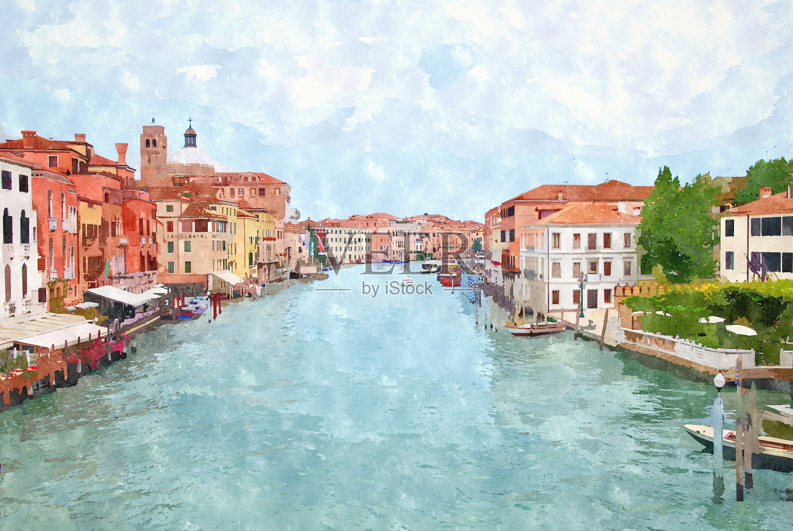 威尼斯水彩画插画图片素材