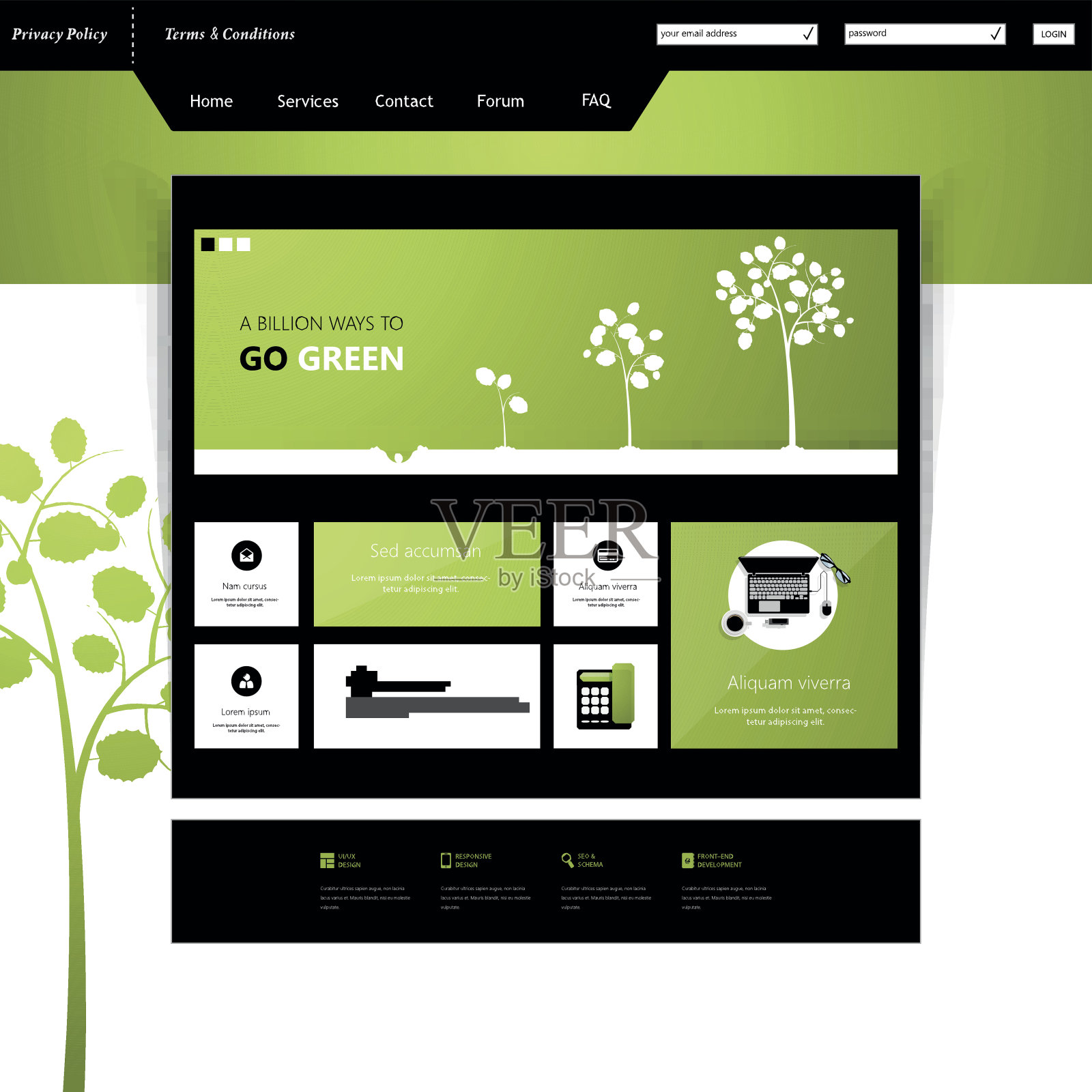 专业的绿色生态单页网站设计矢量设计模板素材