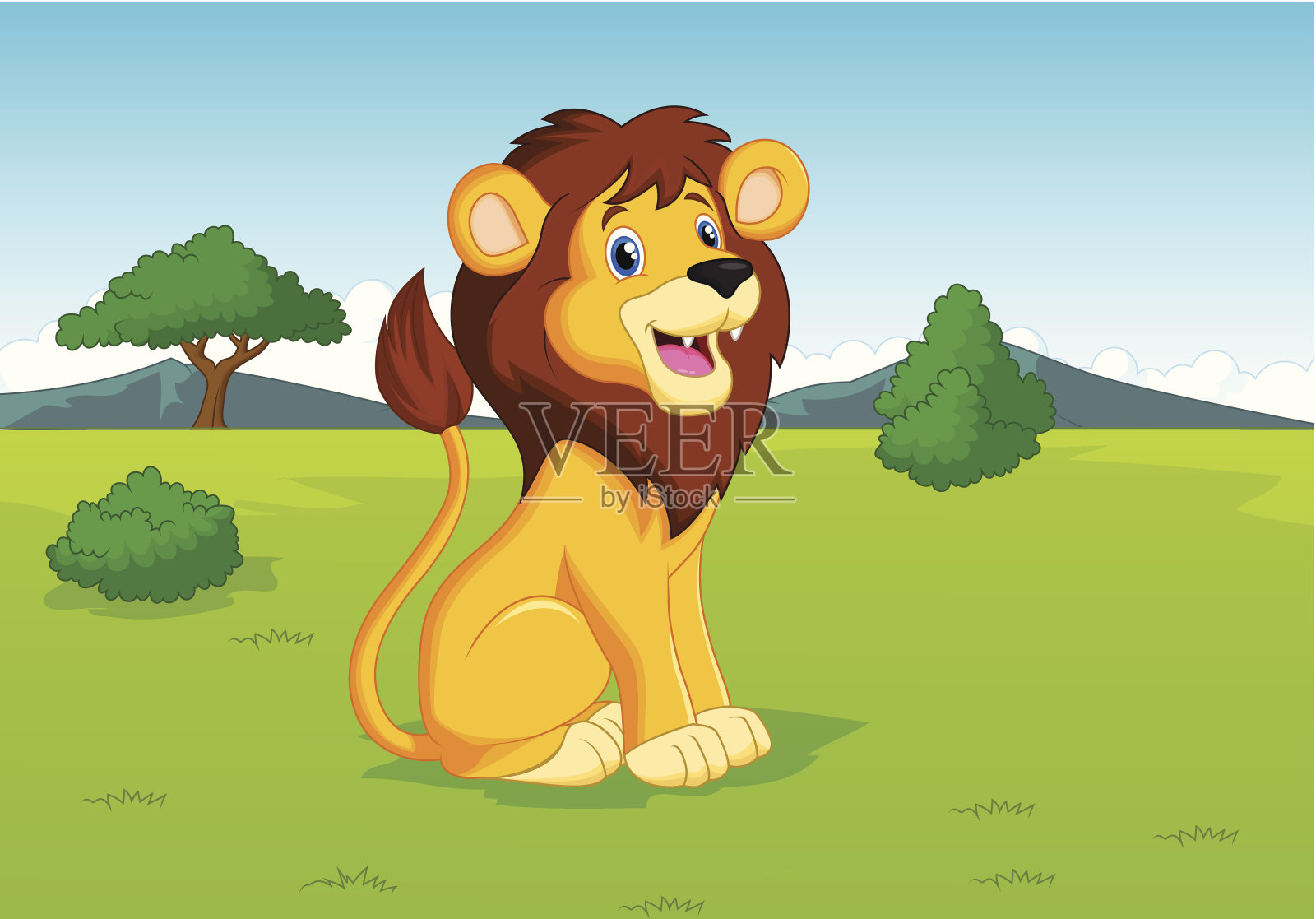 大草原上的狮子漫画插画图片素材
