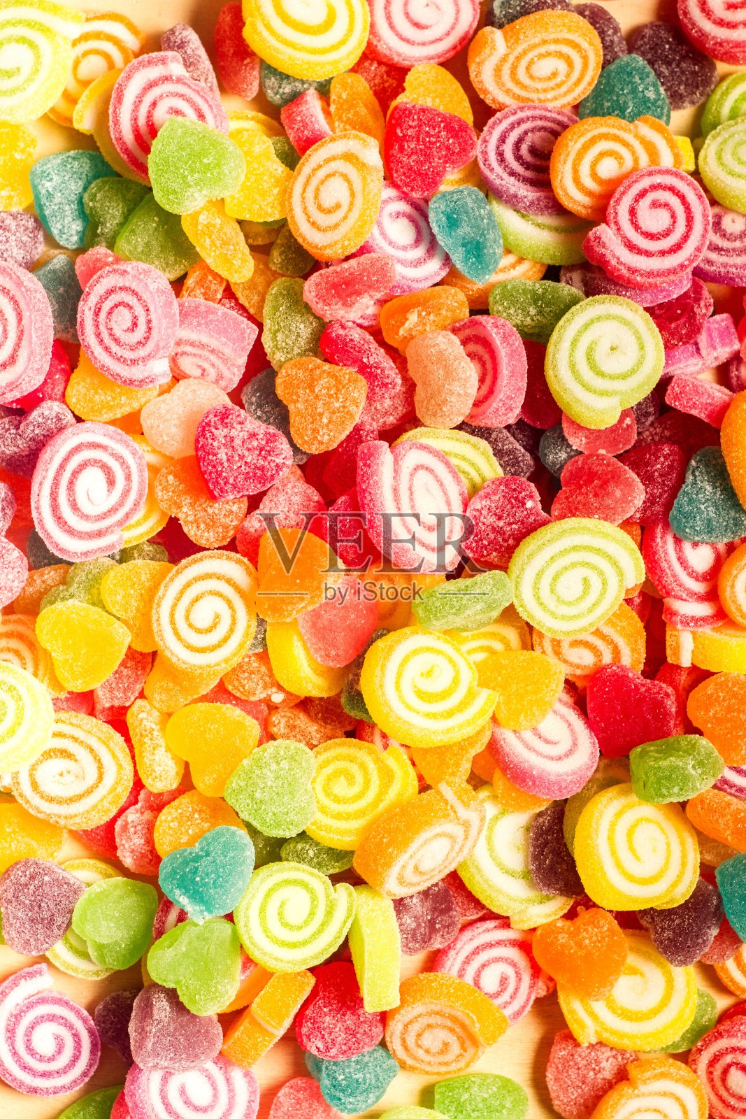 五颜六色的果冻和糖果糖果心形的背景照片摄影图片
