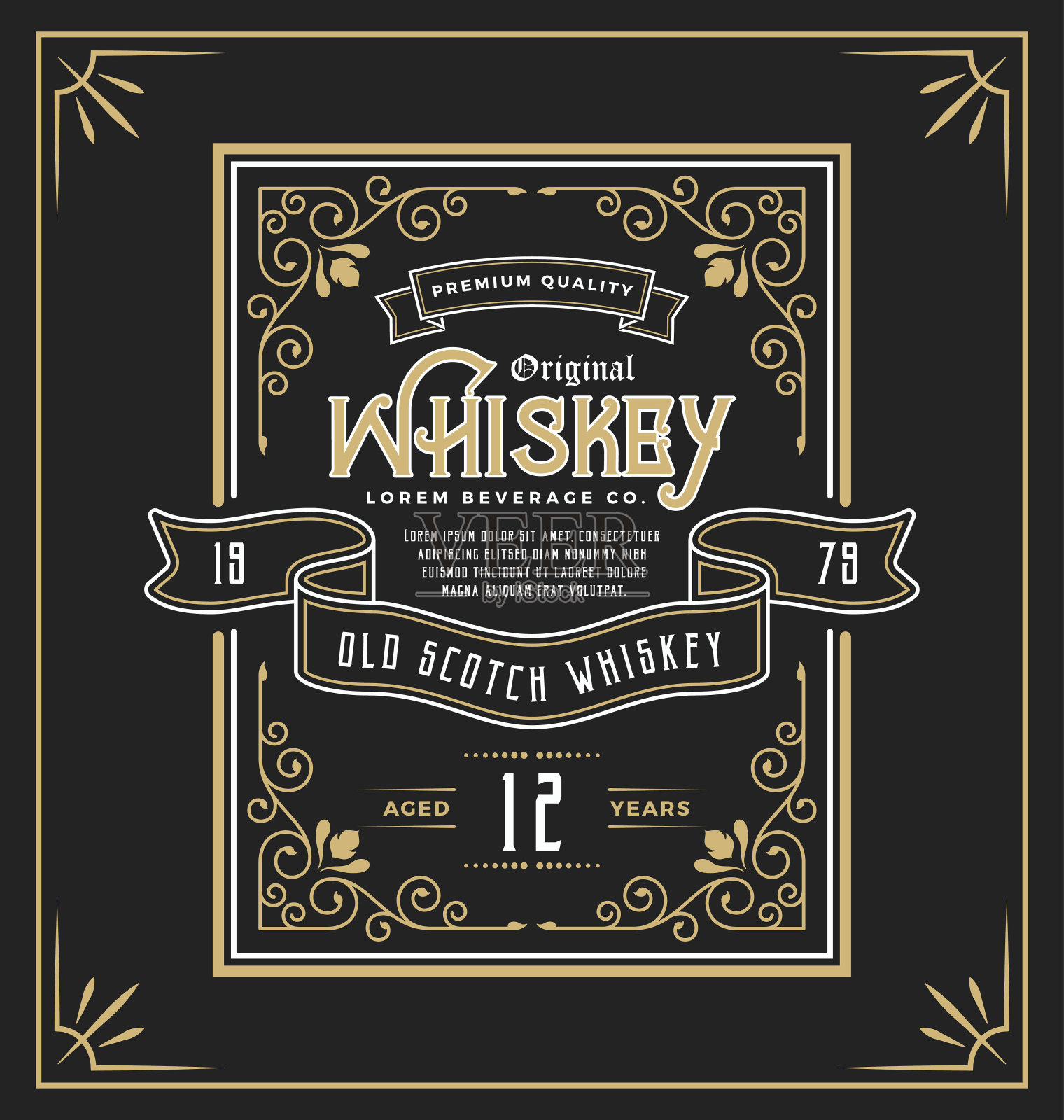 威士忌和饮料产品的老式框架标签插画图片素材