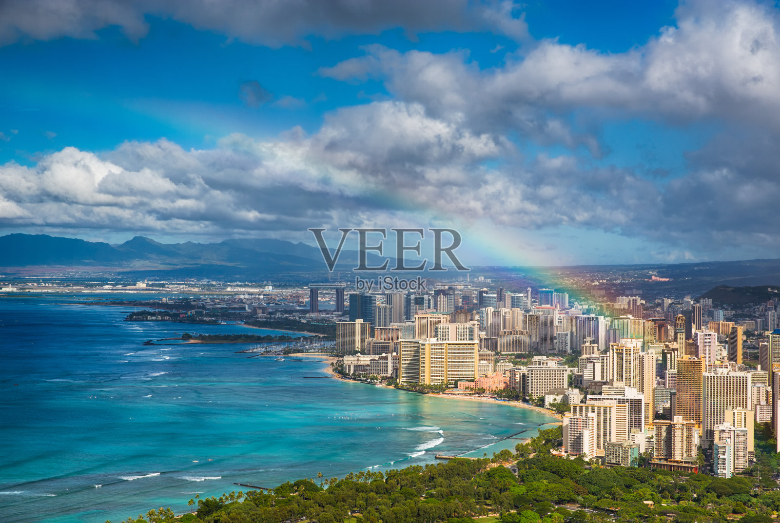 彩虹在夏威夷照片摄影图片