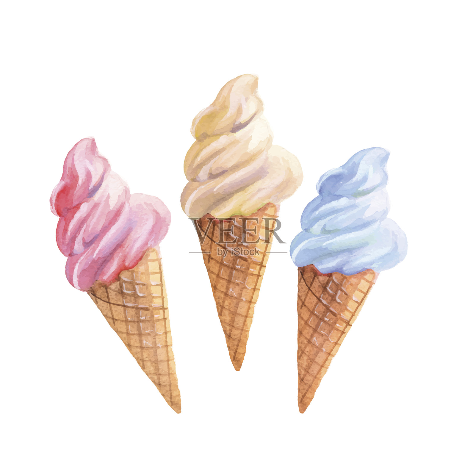 冰淇淋。水彩向量组设计元素图片