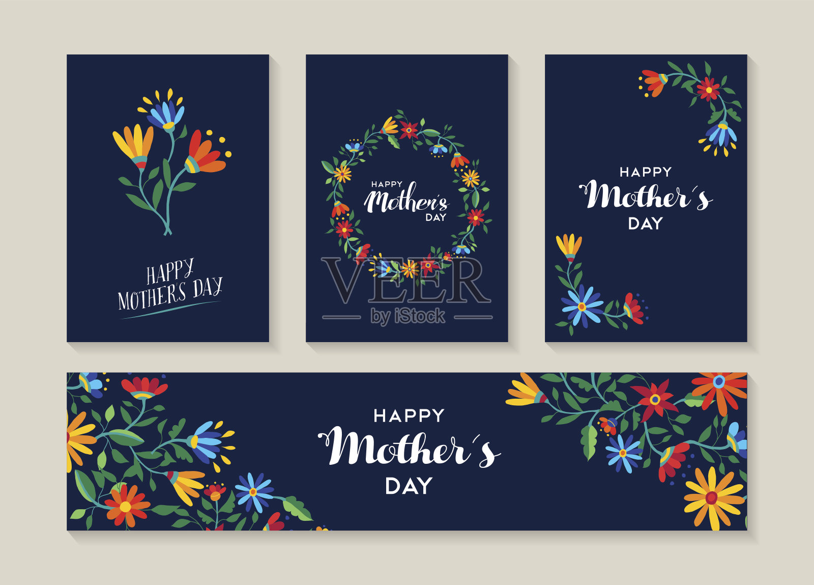 母亲节快乐鲜花标签和卡片设计模板素材