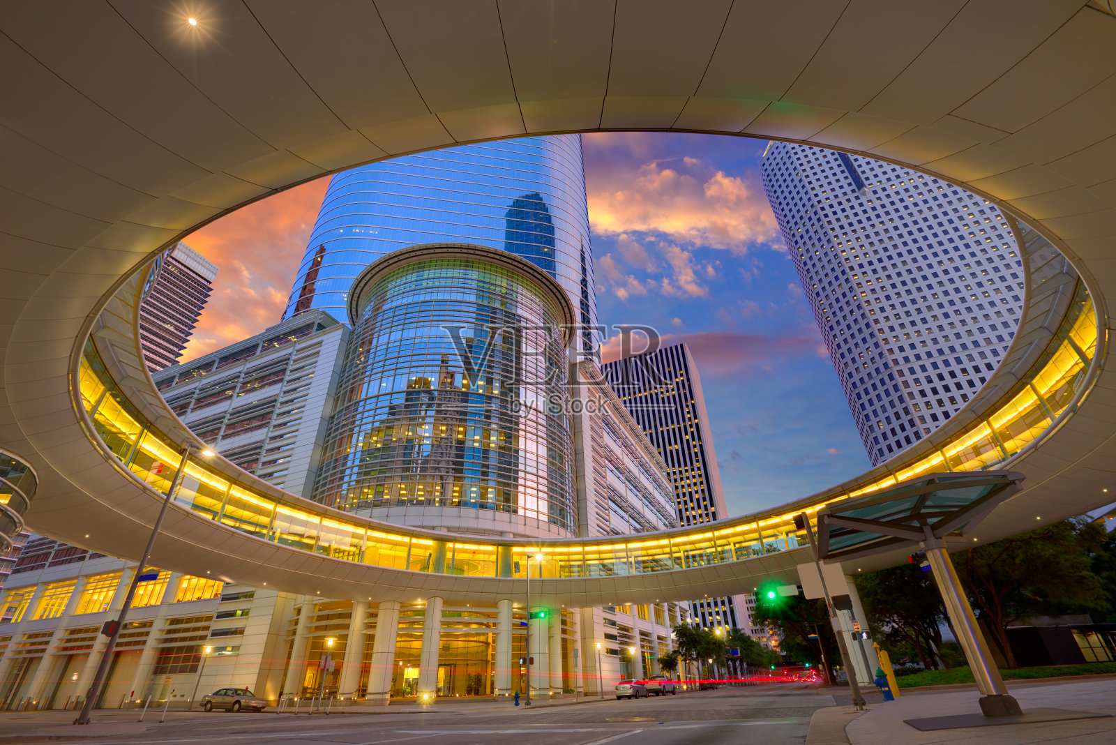 休斯顿市中心日落摩天大楼德克萨斯州照片摄影图片