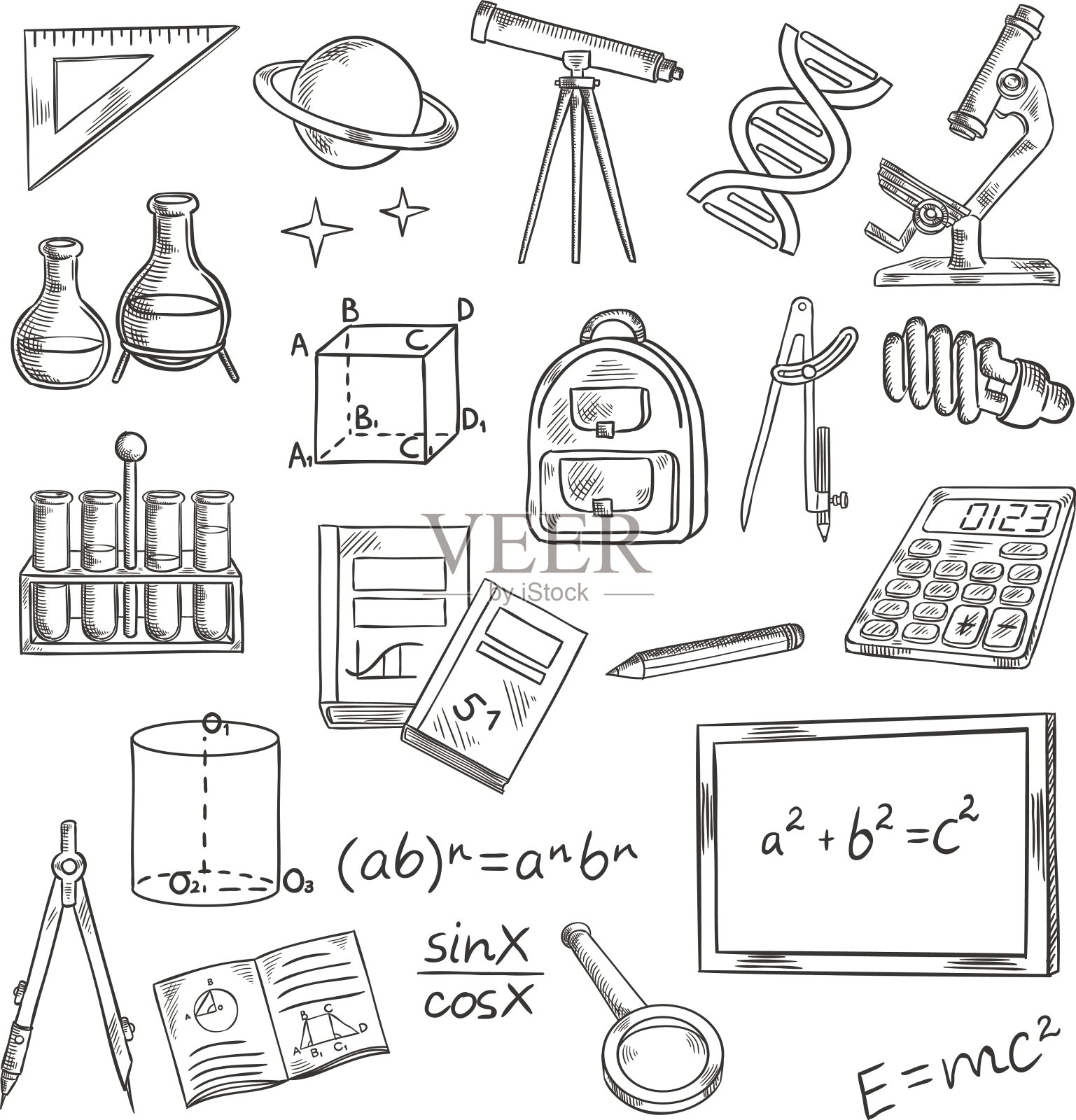 教育图标与学校用品和设备插画图片素材