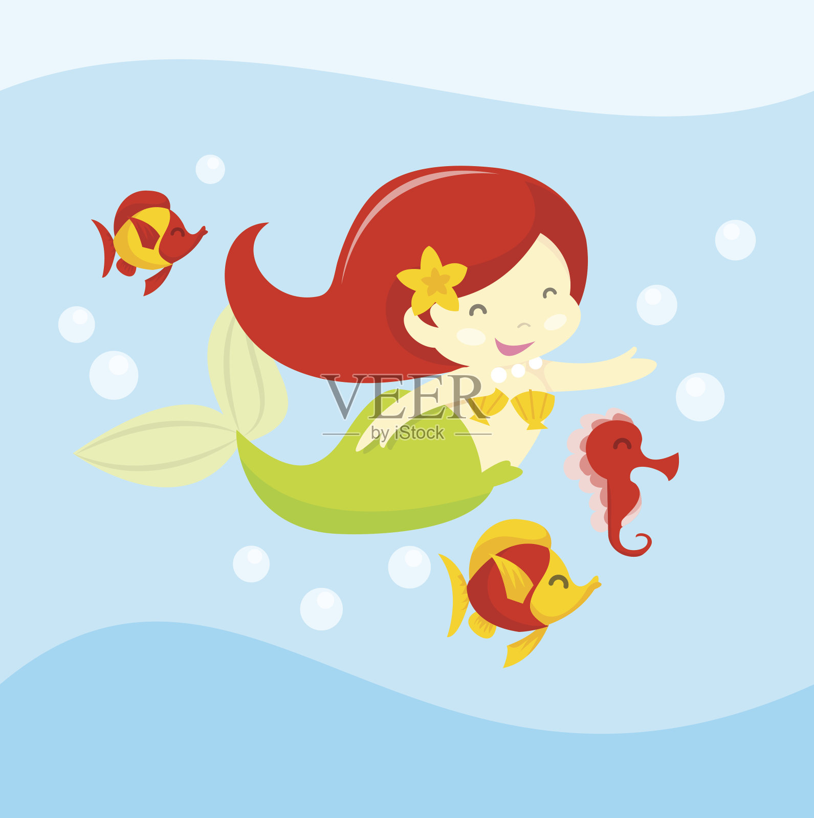 卡通美人鱼游泳插画图片素材