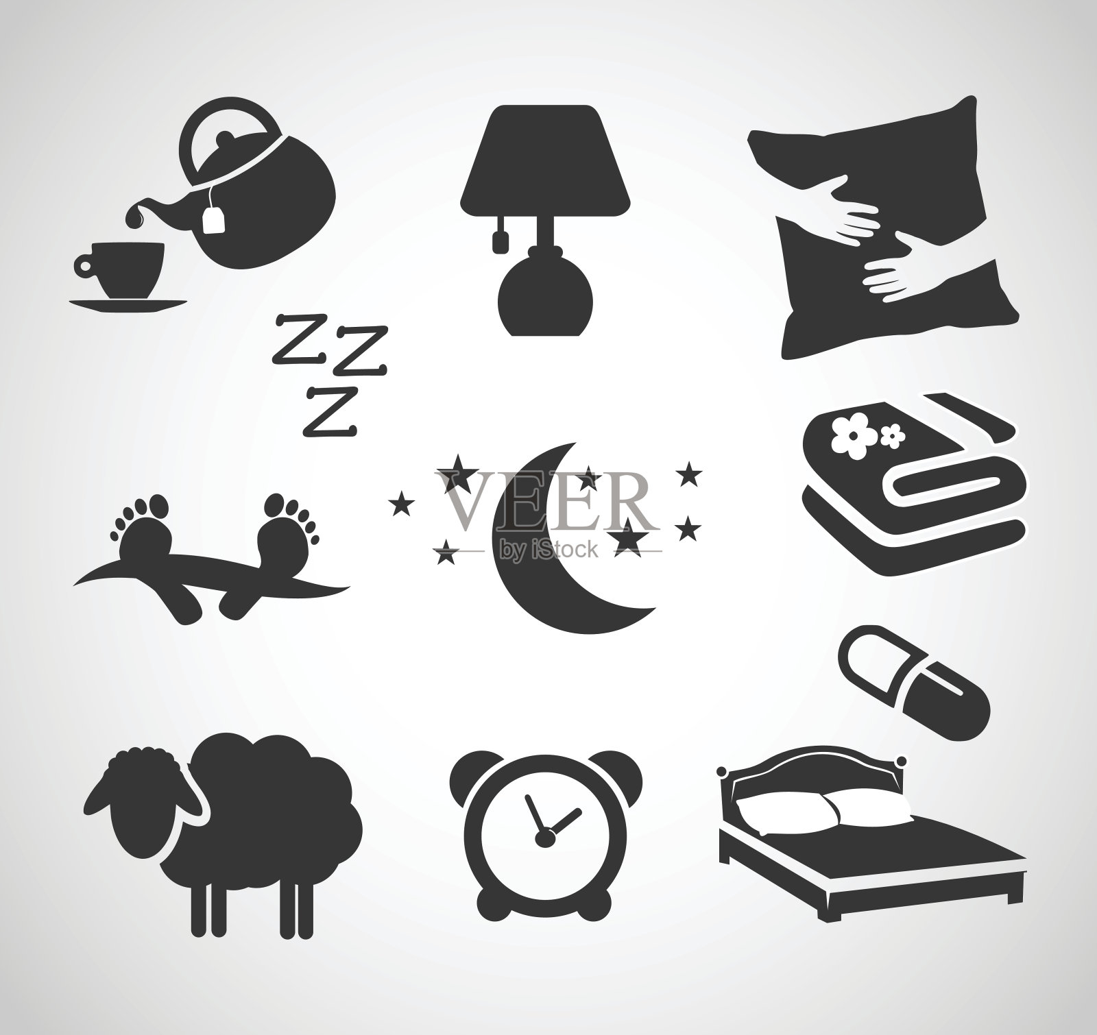 晚安-睡眠图标设置矢量插图图标素材