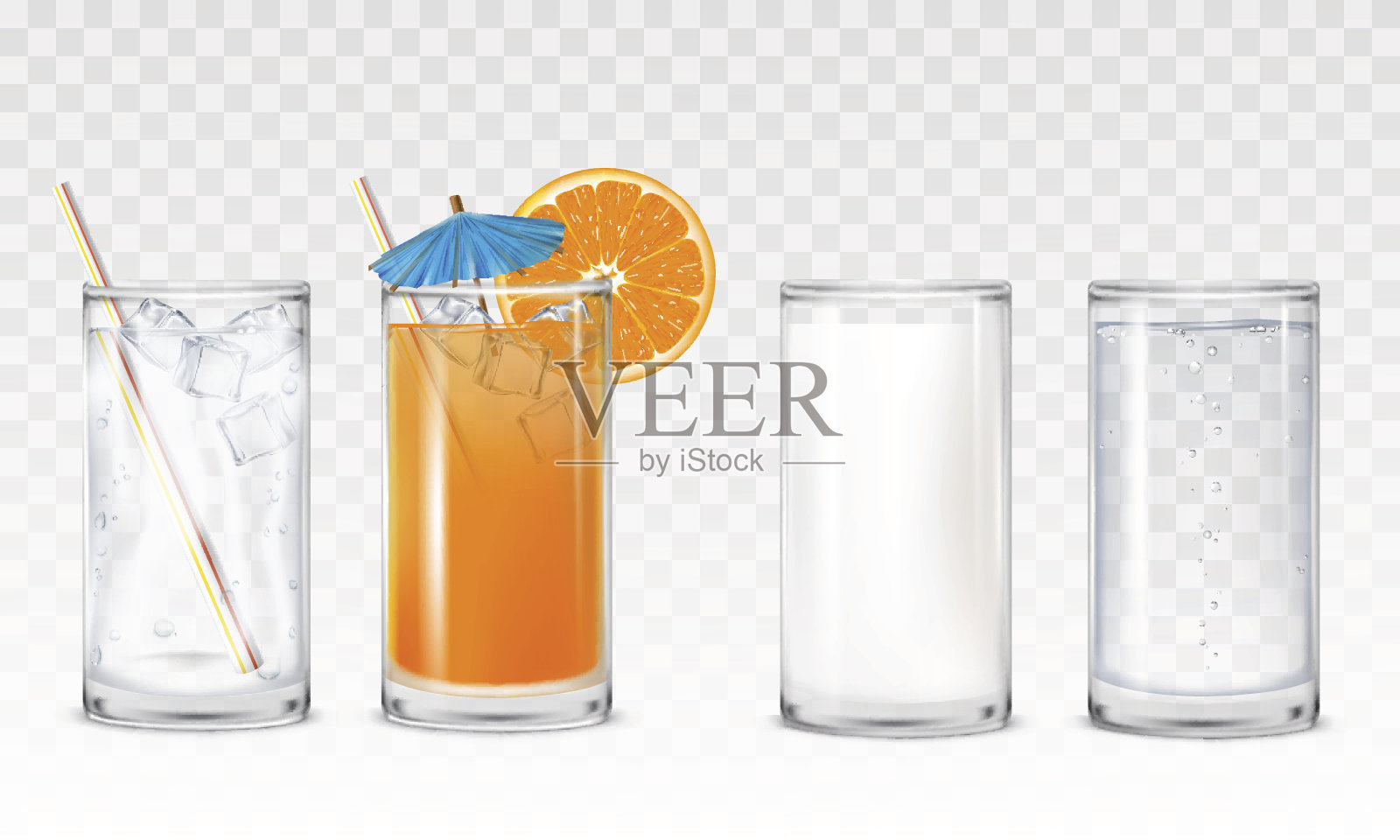 设置图标杯与水，果汁和牛奶插画图片素材