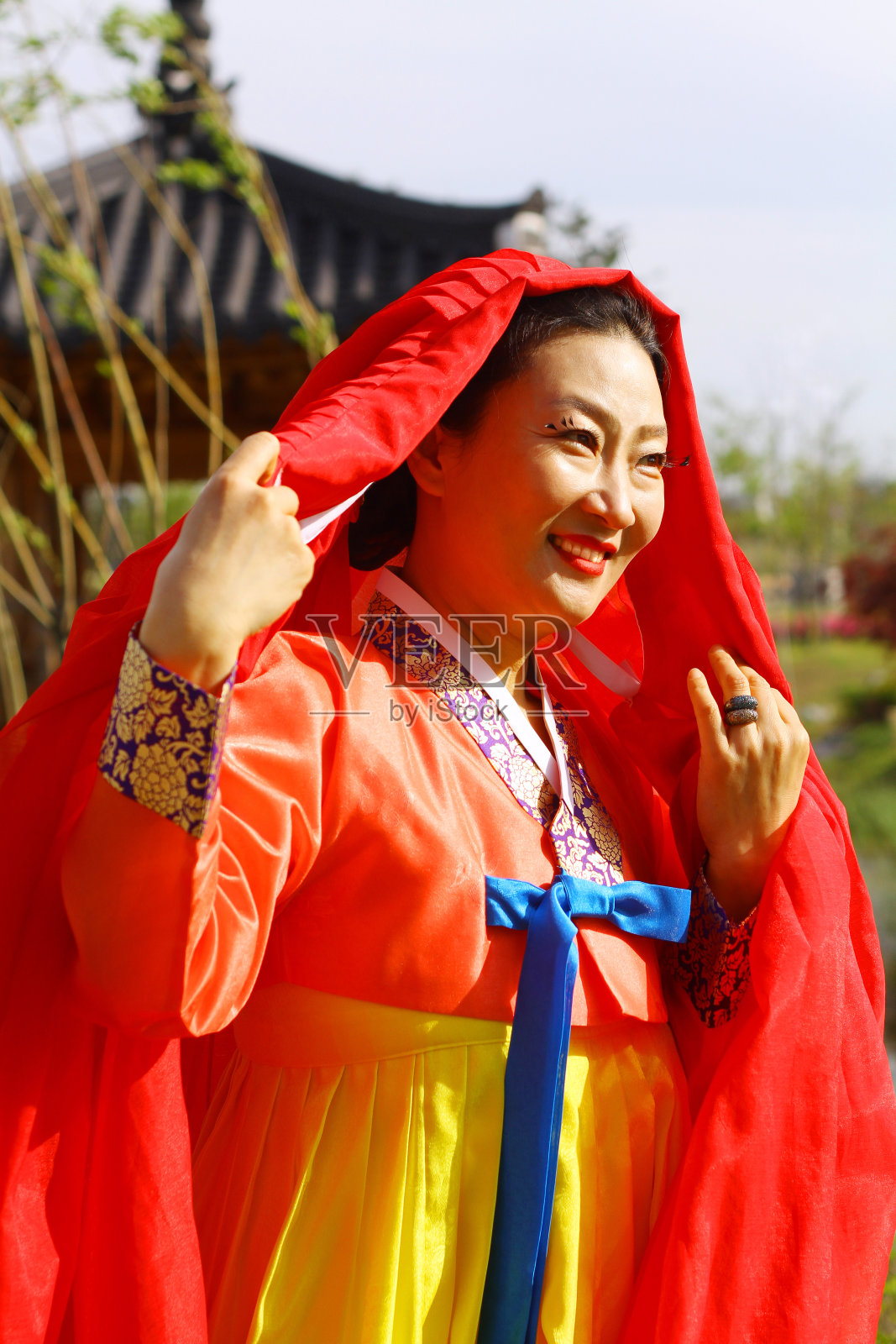 韩国传统服饰背景。照片摄影图片