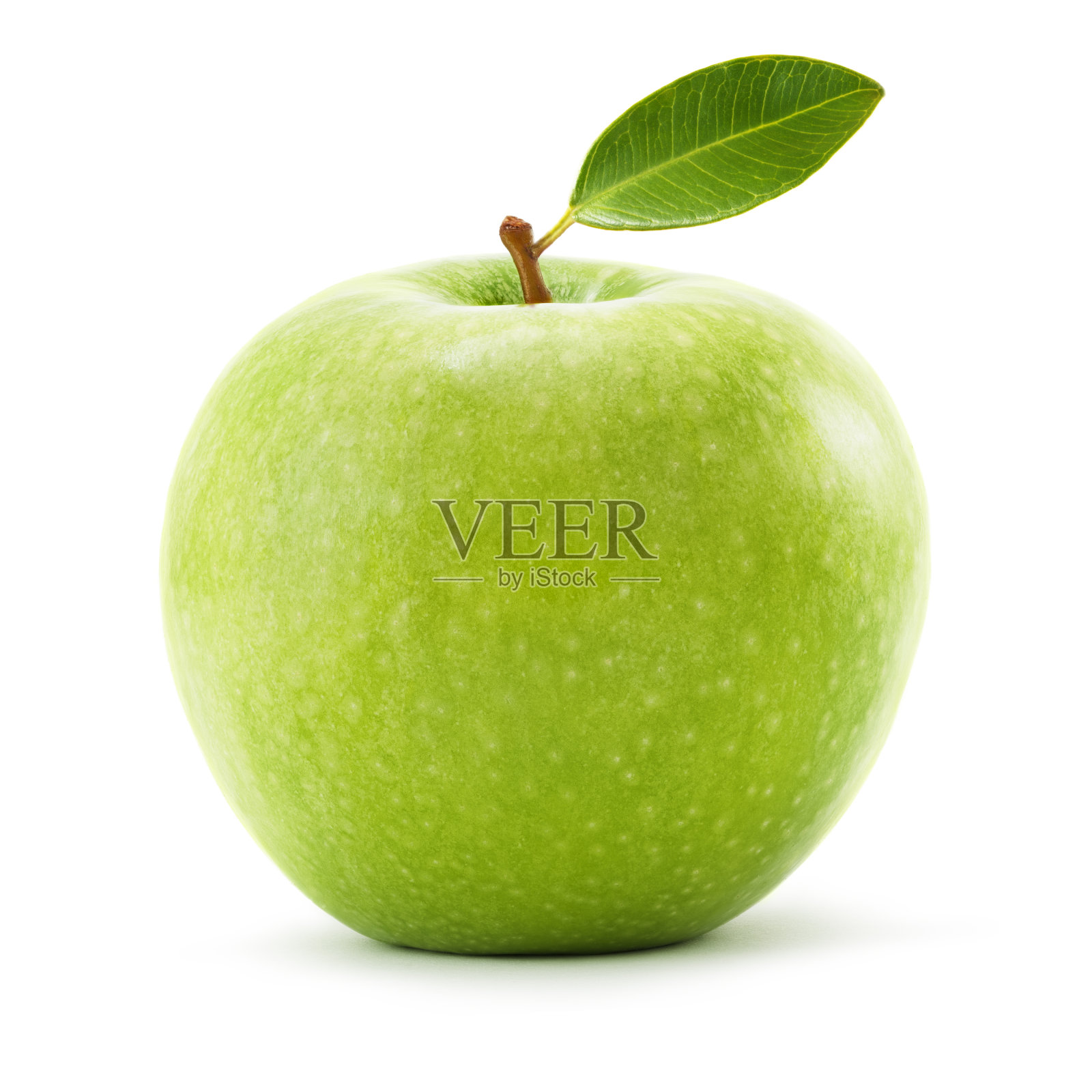 绿色的苹果，叶子孤立在白色上。包括剪切路径。照片摄影图片