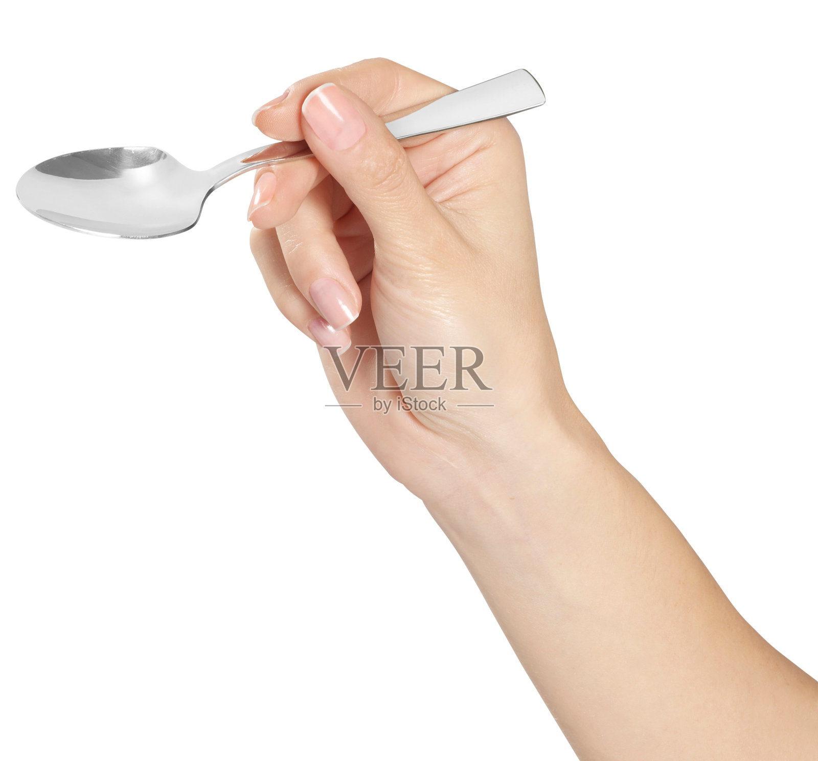 手握勺(在白色背景上与剪切路径隔离)照片摄影图片