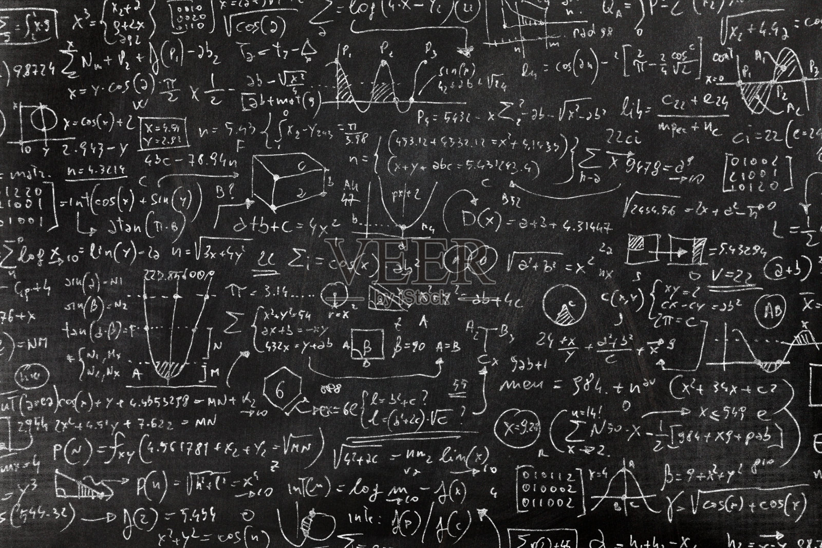 黑板上非常复杂的数学公式插画图片素材