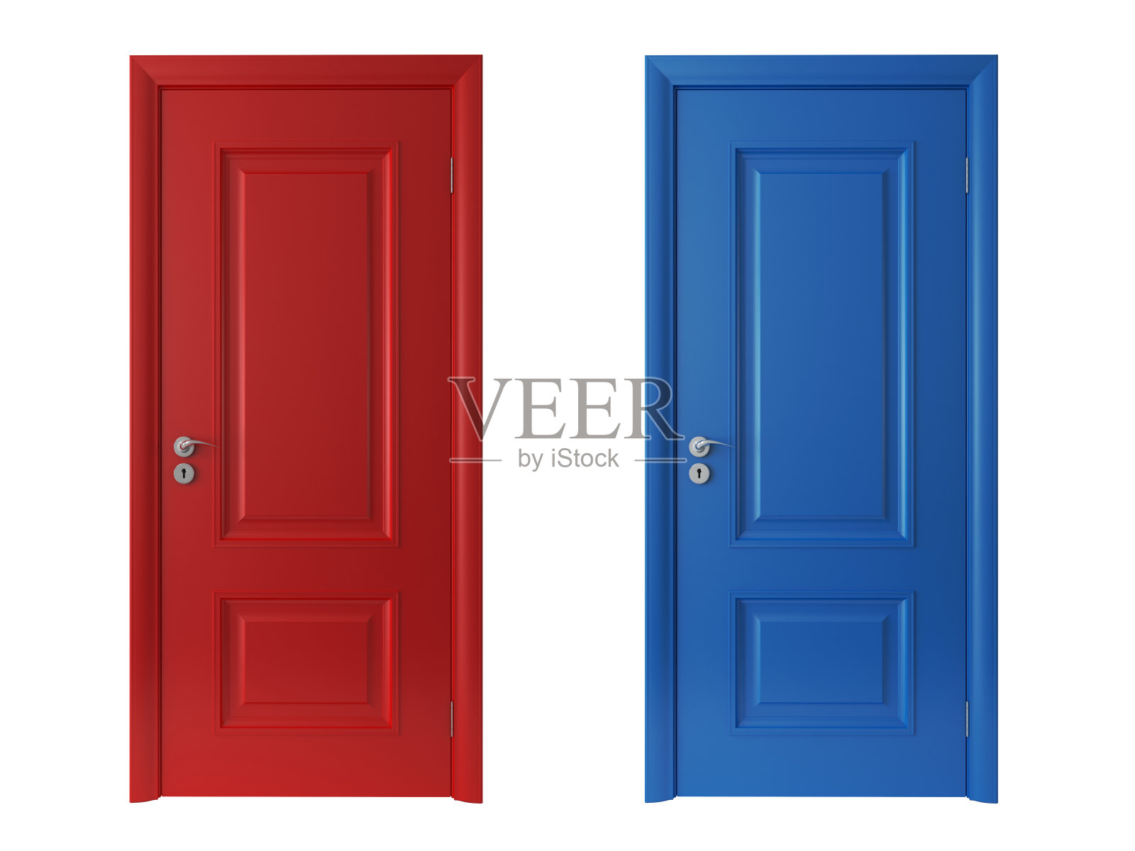 3d红色和蓝色的门在白色的背景插画图片素材