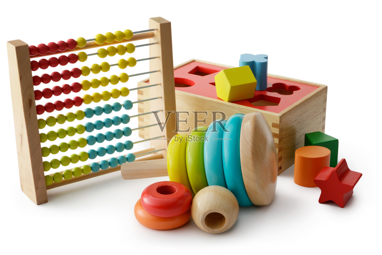 玩具:木制玩具集合孤立的白色背景照片摄影图片