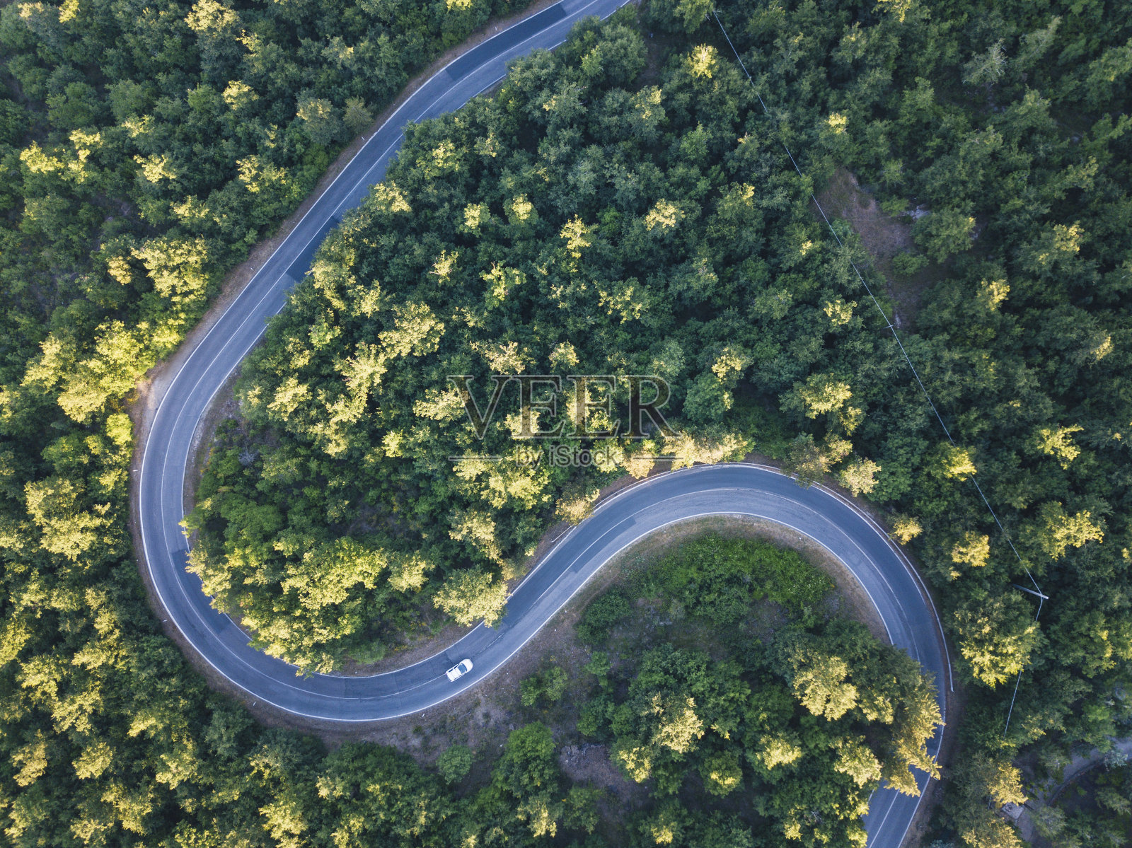 公路旅行通过森林-空中的观点照片摄影图片