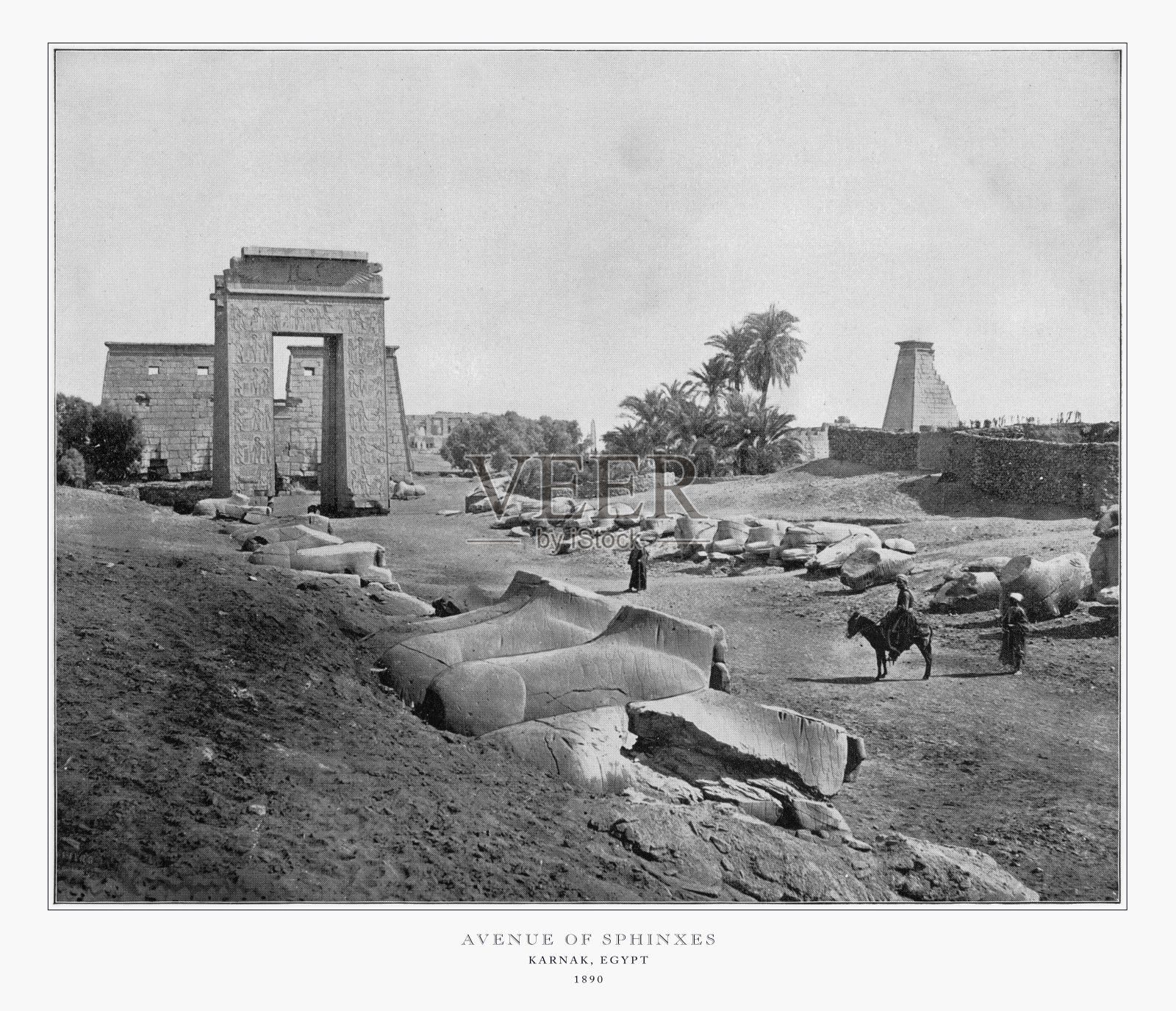 狮身人面像大道，卡纳克，埃及，古埃及照片，1893照片摄影图片