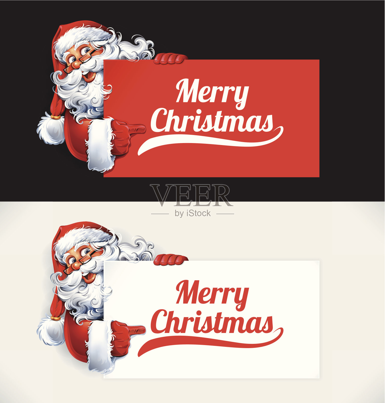 圣诞老人拿着黑色或白色的圣诞标志设计模板素材