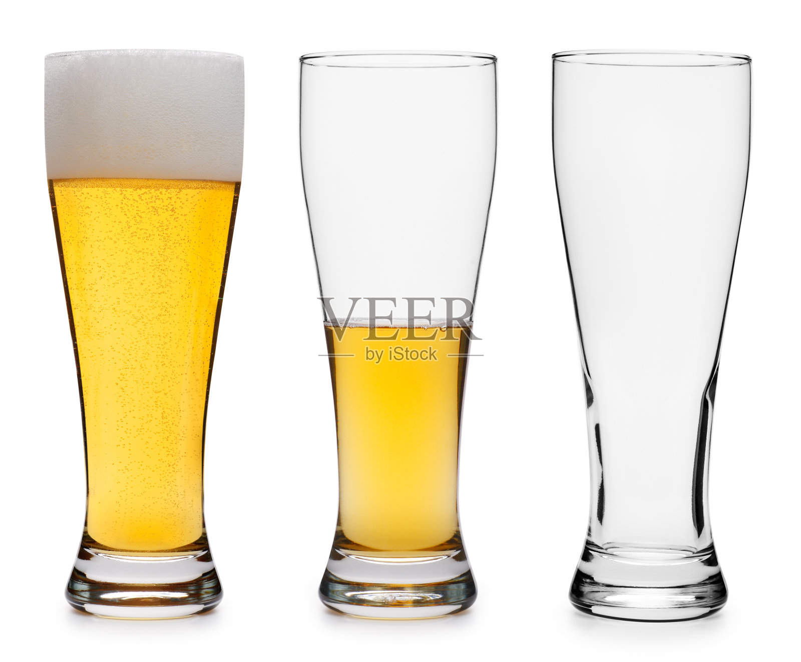 三个不同阶段的啤酒杯照片摄影图片