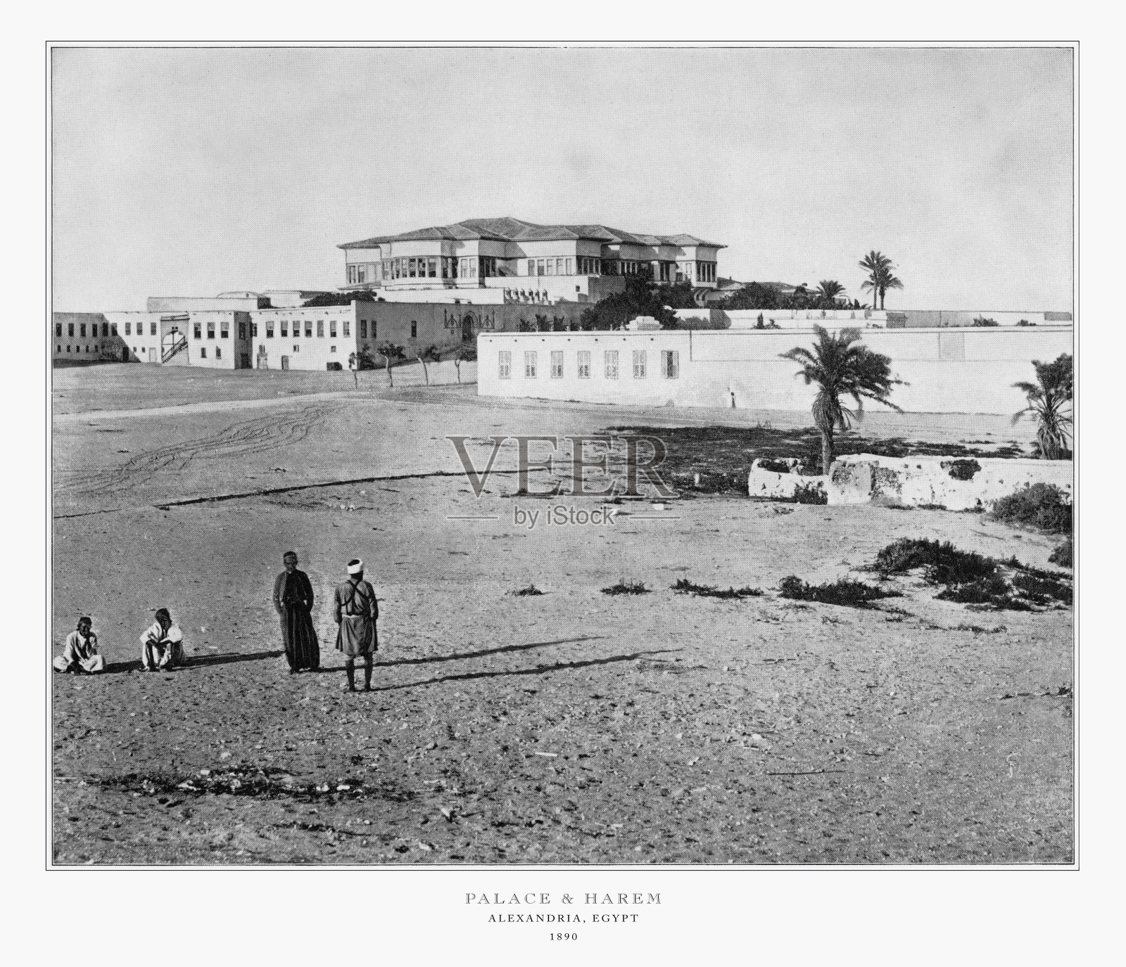 宫殿和后宫，亚历山大，埃及，古埃及照片，1893照片摄影图片