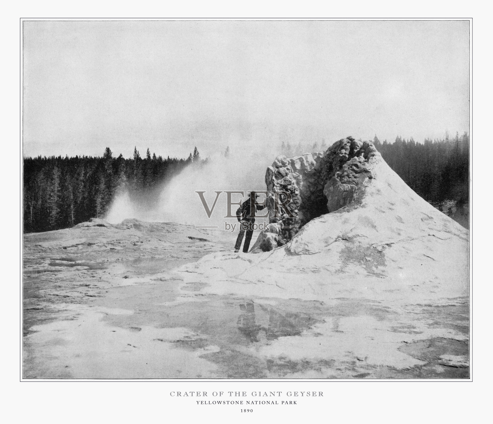 巨型间歇泉火山口，黄石国家公园，美国科罗拉多州，古董美国照片，1893年照片摄影图片