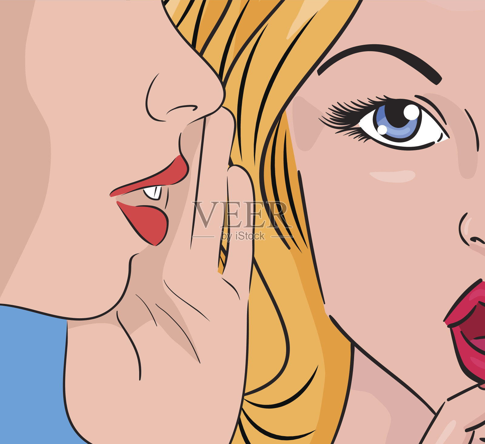 彩色波普艺术插图的两个八卦的女人。插画图片素材