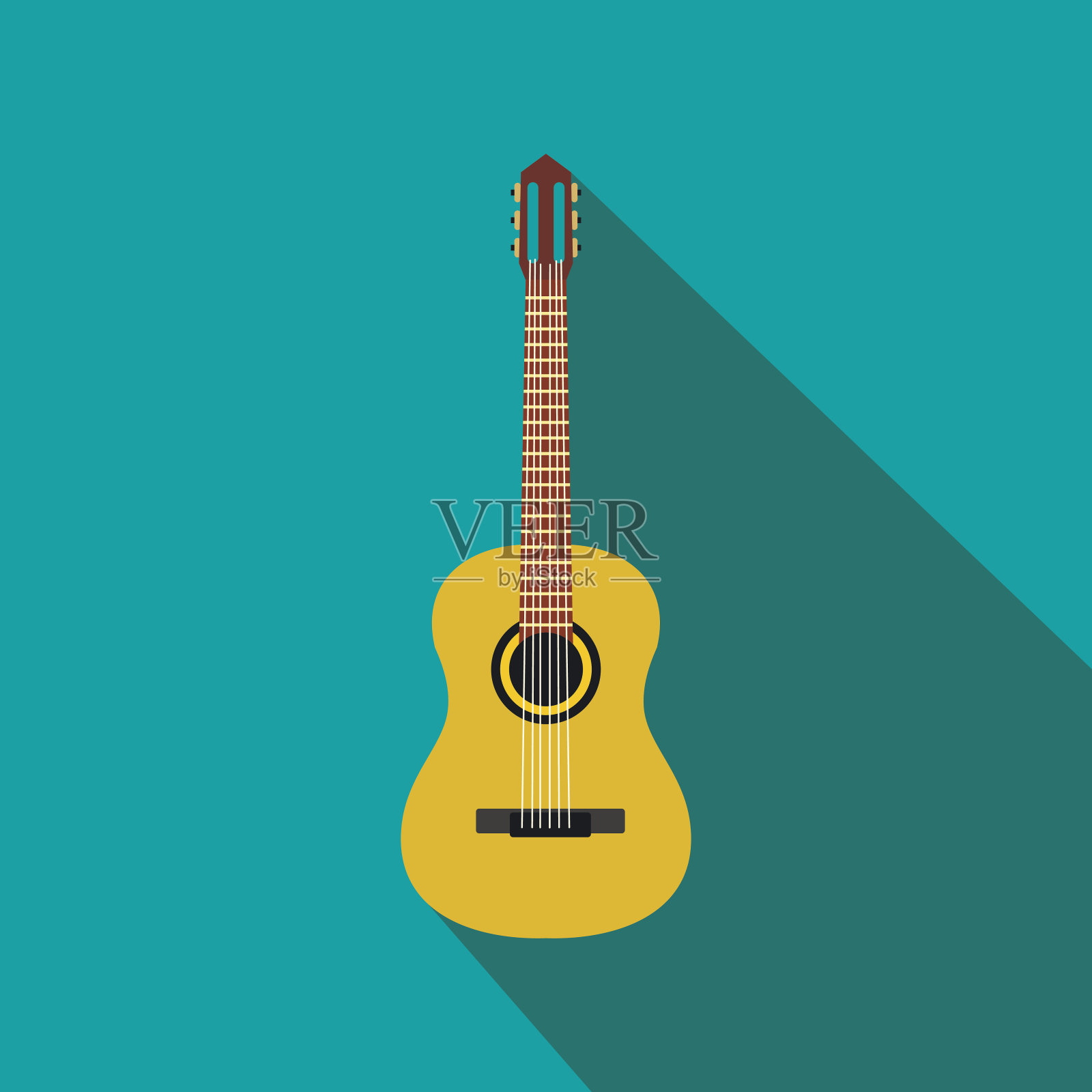 经典吉他图标，扁平风格设计元素图片